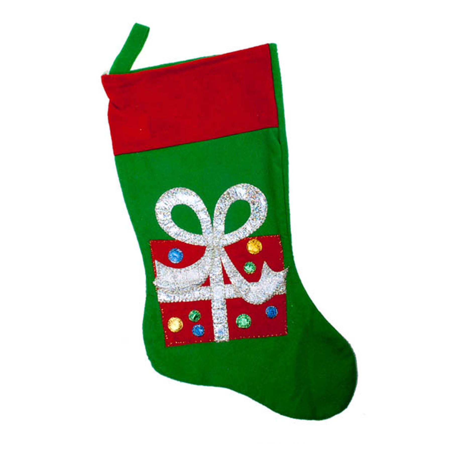 Christmas Stocking Red and Green with Felt Picture - Present