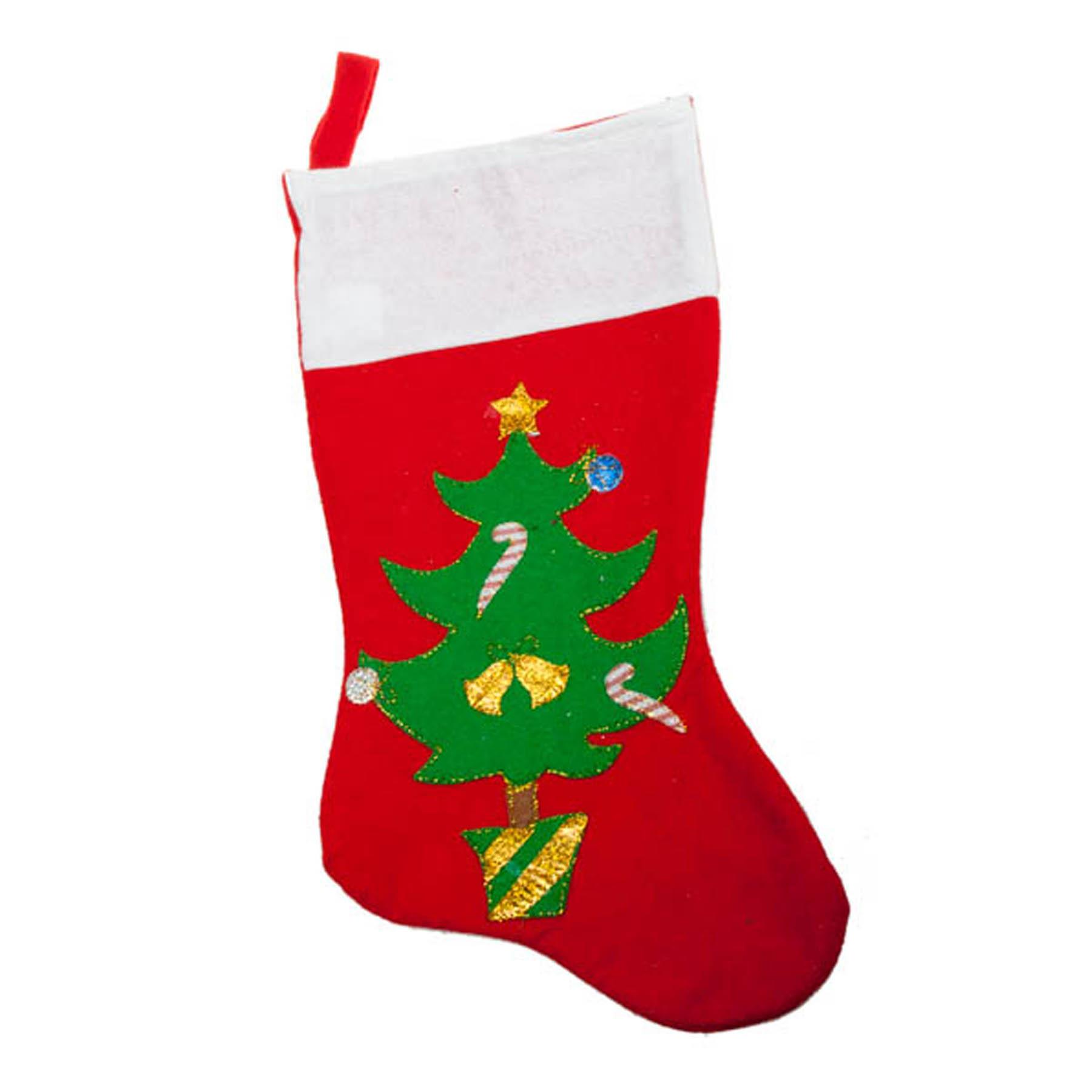 Christmas Stocking Red and White with Felt Picture - Tree