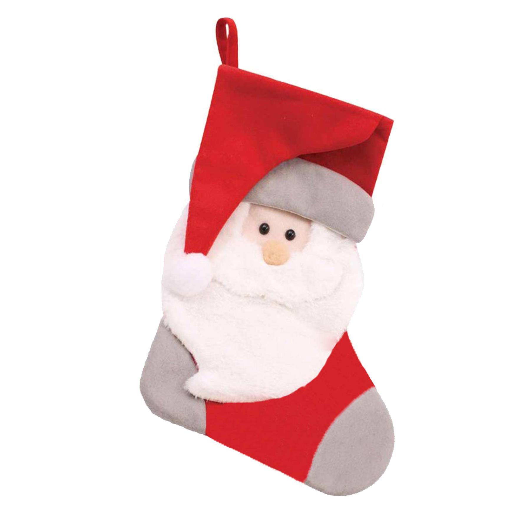 Christmas Stocking with Santa Face 40cm Red, White and Grey