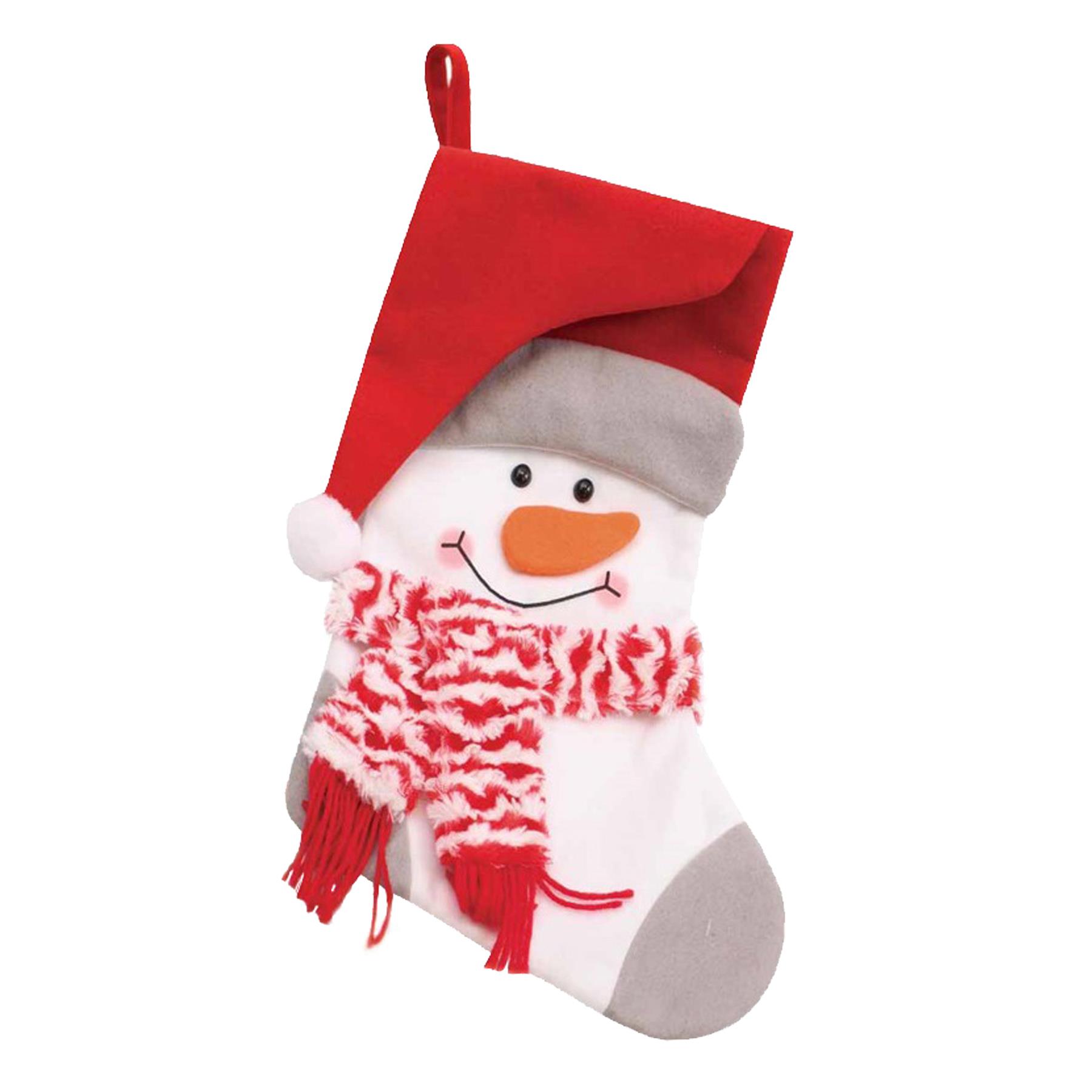 Christmas Stocking with Snowman Face 40cm Red, White and Grey