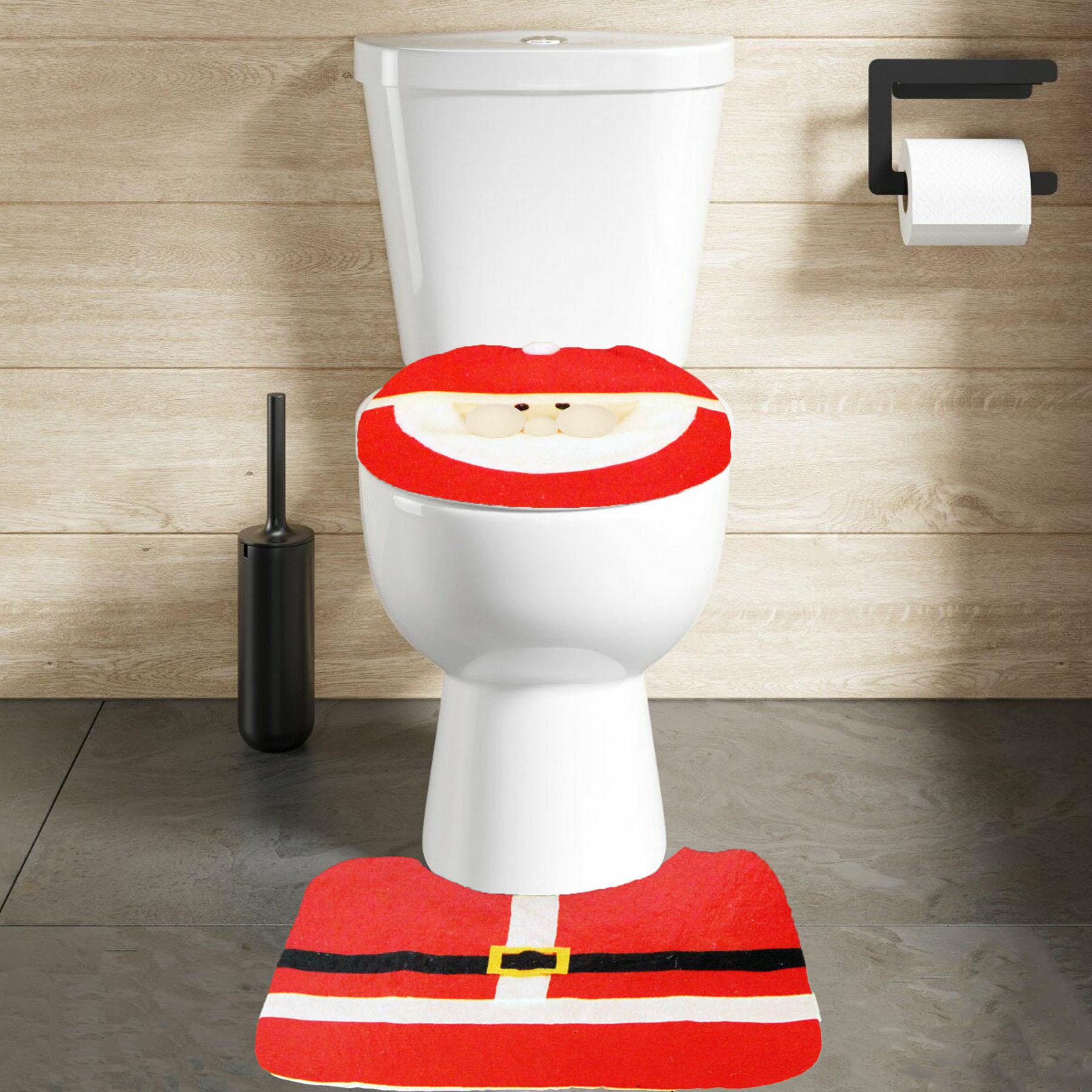 Christmas Toilet Seat Cover and Mat Decoration Novelty Santa Head SS2