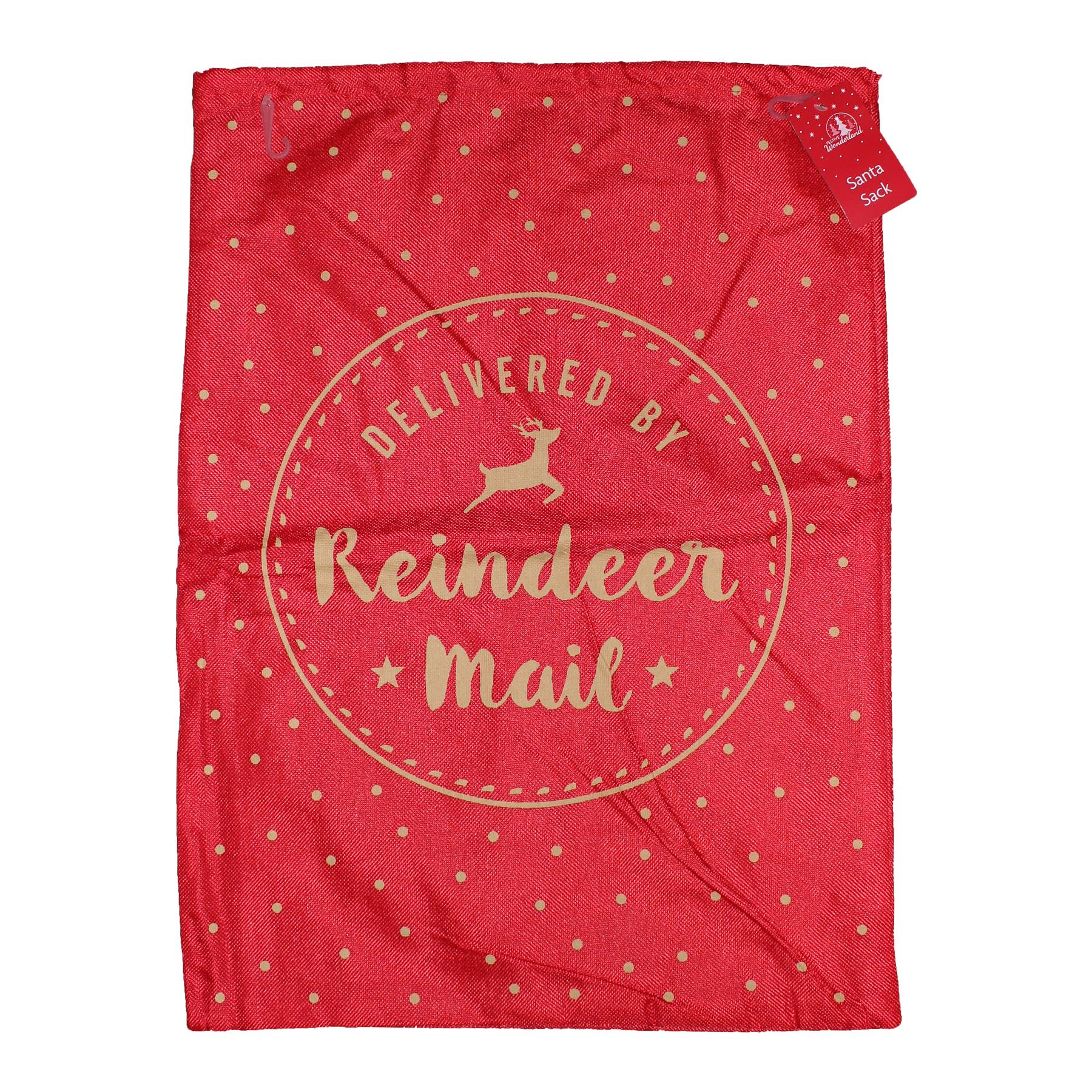 Christmas Hessian Present Sack Drawstring 70x50cm - Reindeer Mail