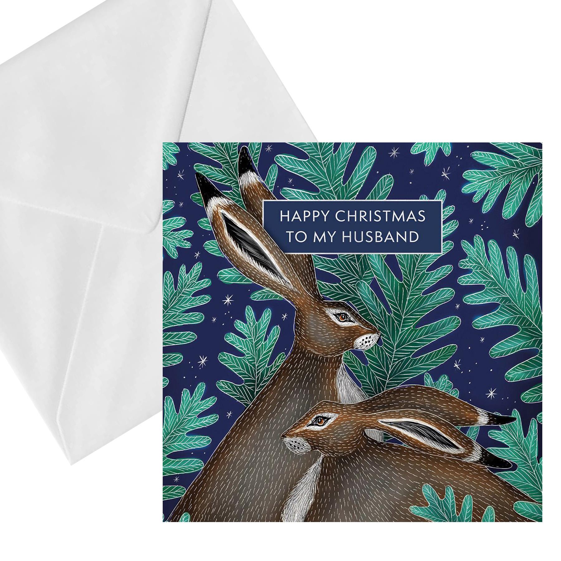 Christmas Card by Museums and Galleries "Husband" Two Hares in Ferns