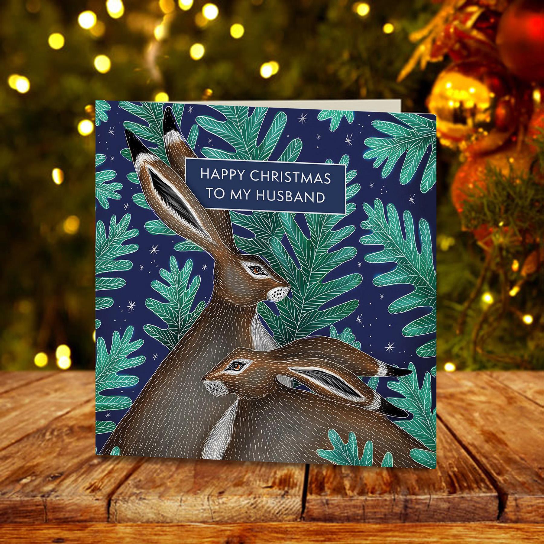 Christmas Card by Museums and Galleries "Husband" Two Hares in Ferns