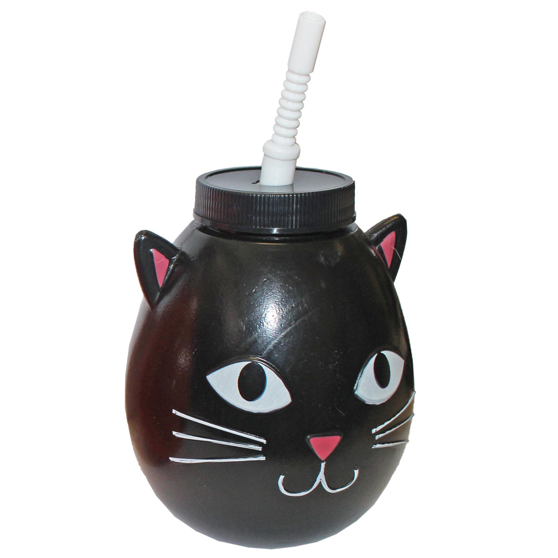 Halloween Drinking Cups with Straws Set of 3 Pumpkin Cat Frankenstein