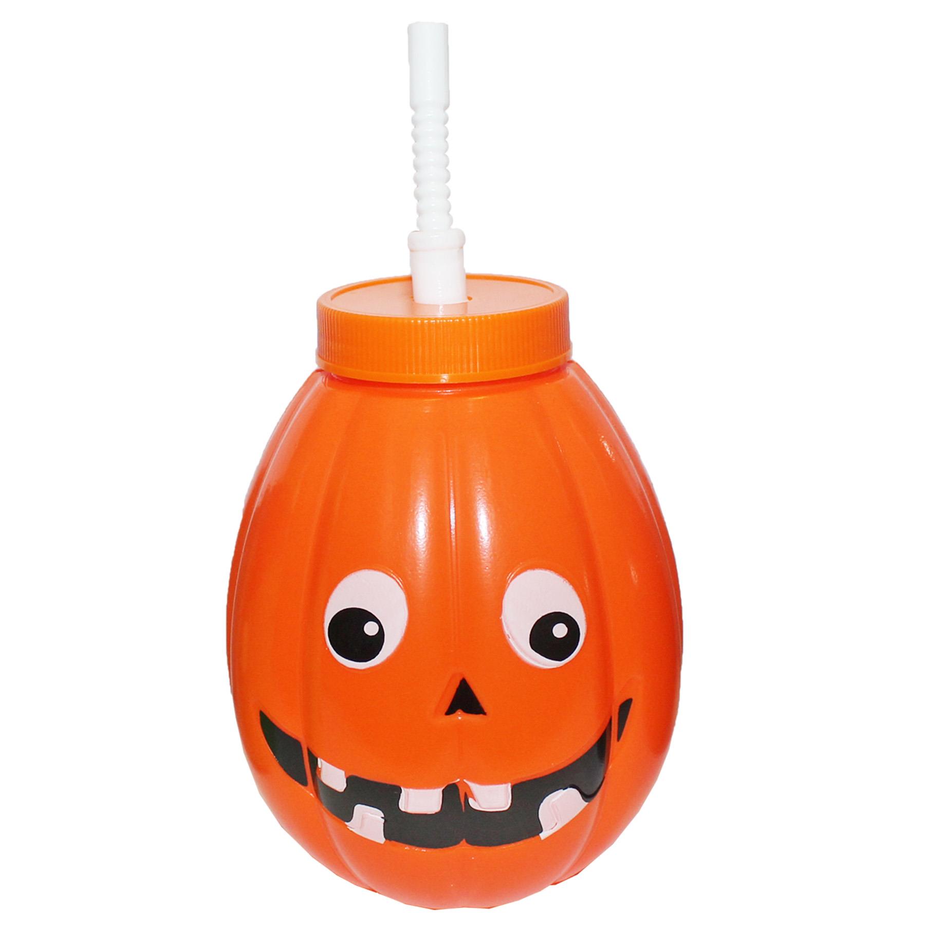 Halloween Drinking Cups with Straws Set of 3 Pumpkin Cat Frankenstein