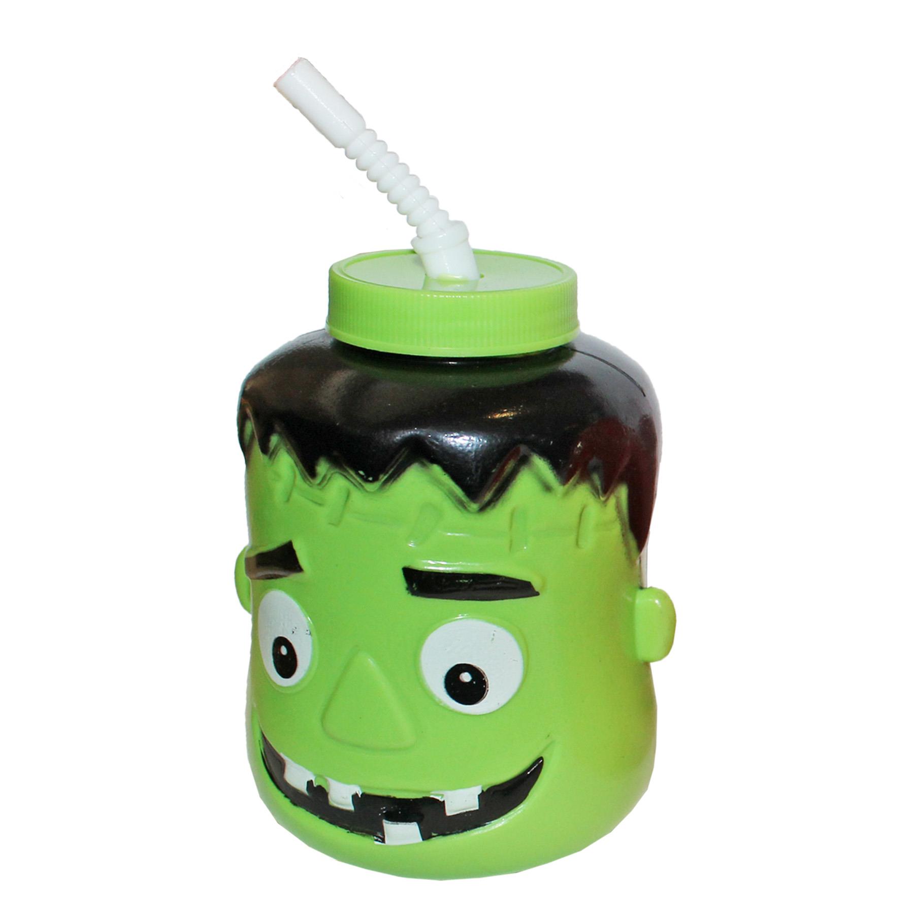 Halloween Drinking Cups with Straws Set of 3 Pumpkin Cat Frankenstein
