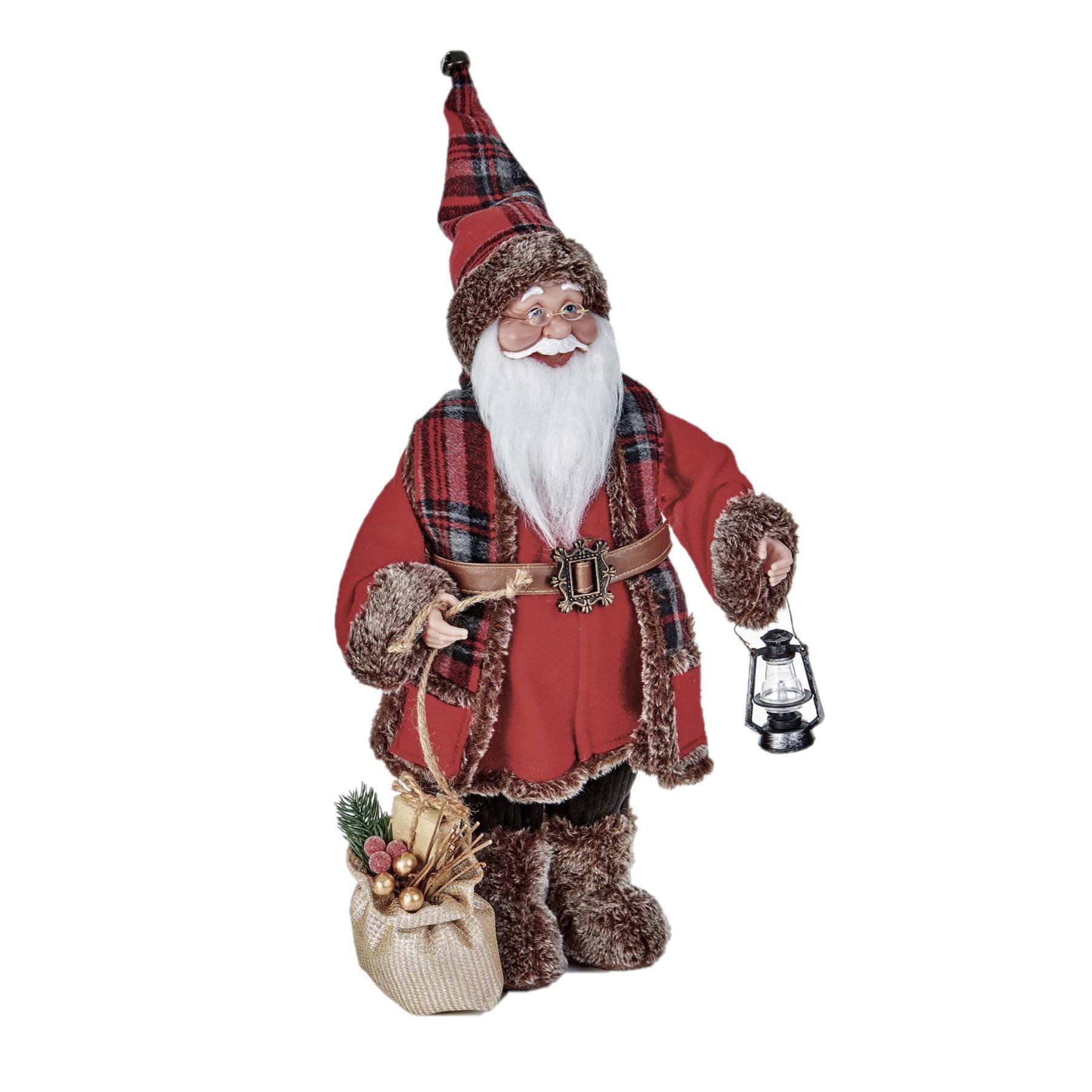 45cm Standing Santa Christmas Decoration - Sack and Lantern