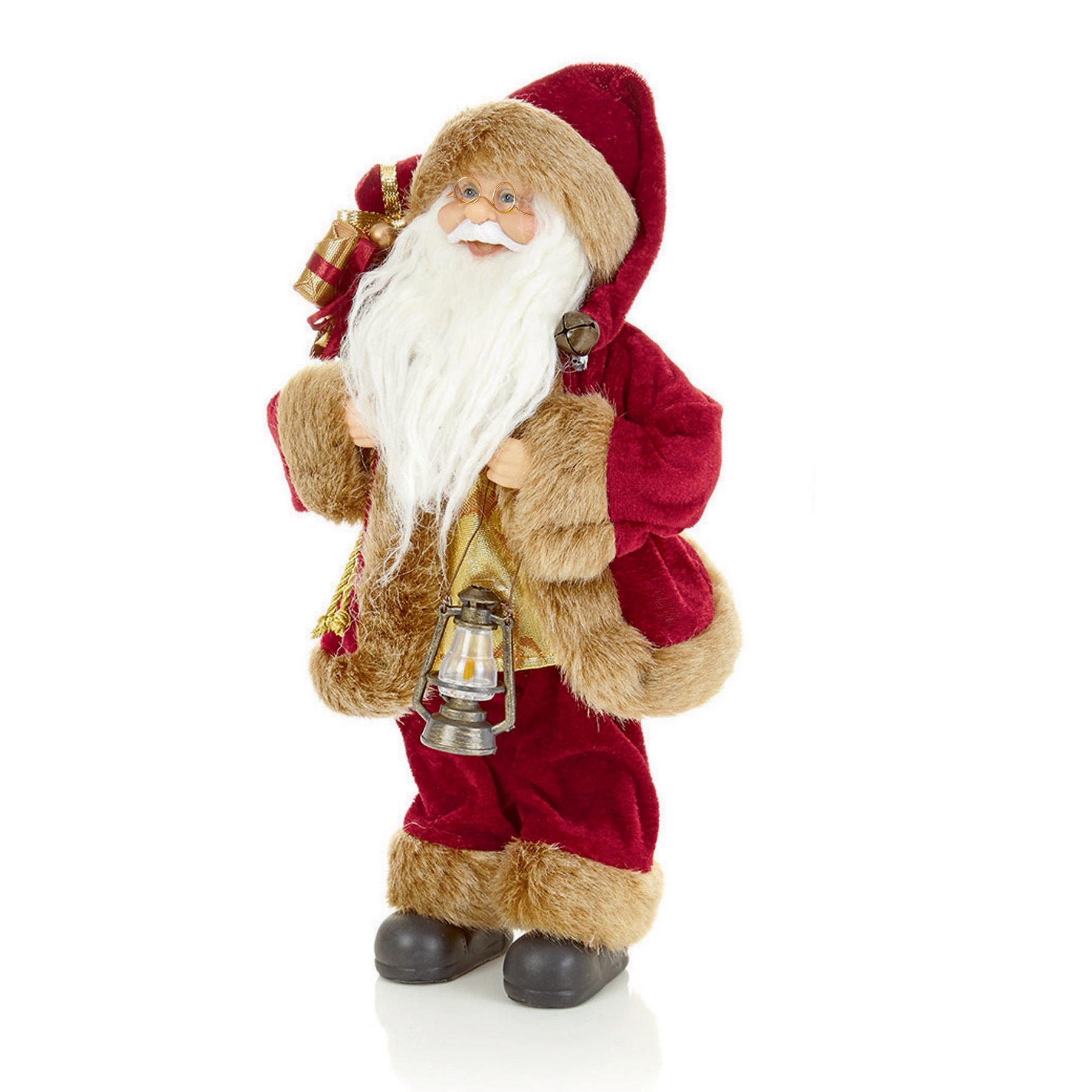Christmas Decoration 30cm Standing Decorative Santa with Sack - Burgundy/Gold