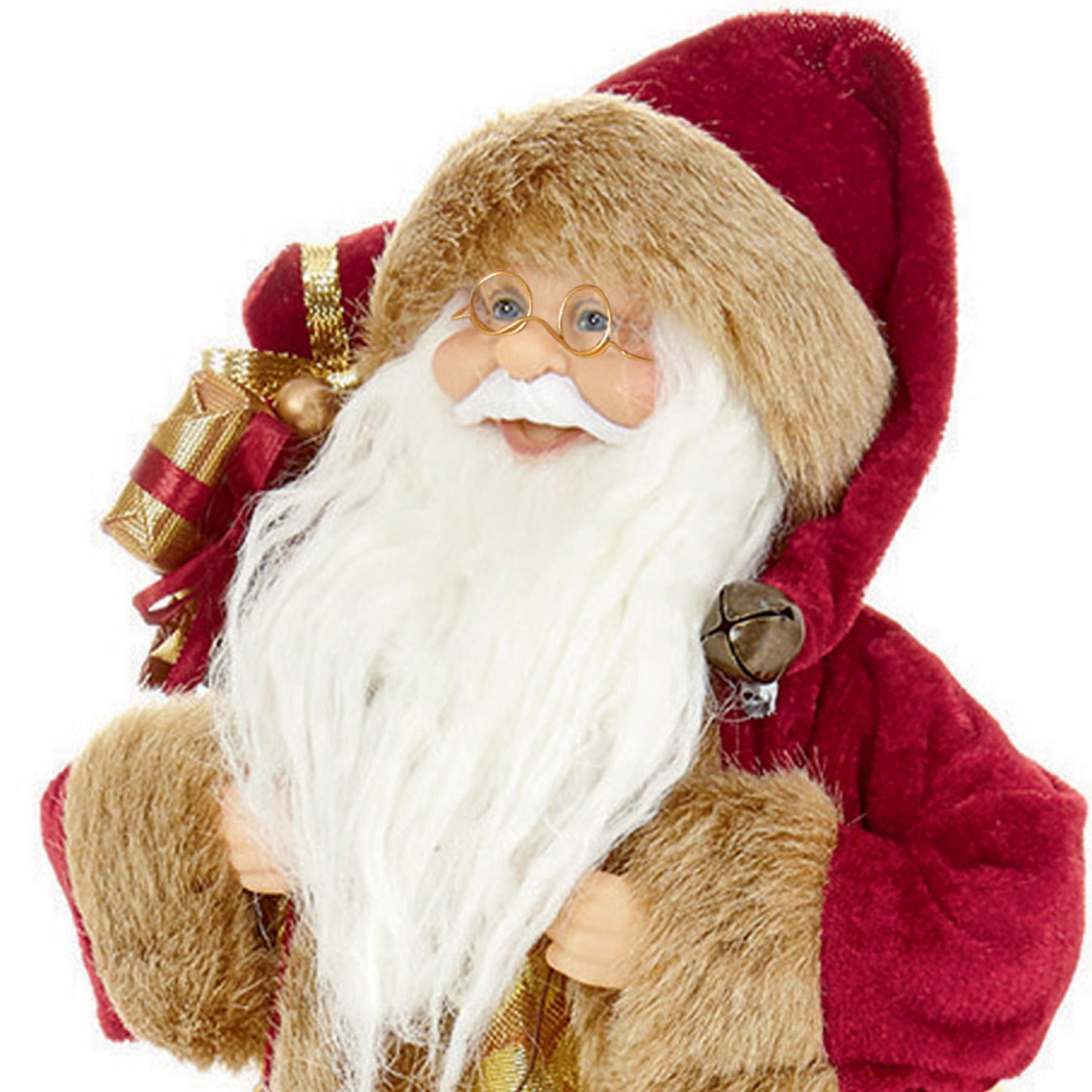 Christmas Decoration 30cm Standing Decorative Santa with Sack - Burgundy/Gold