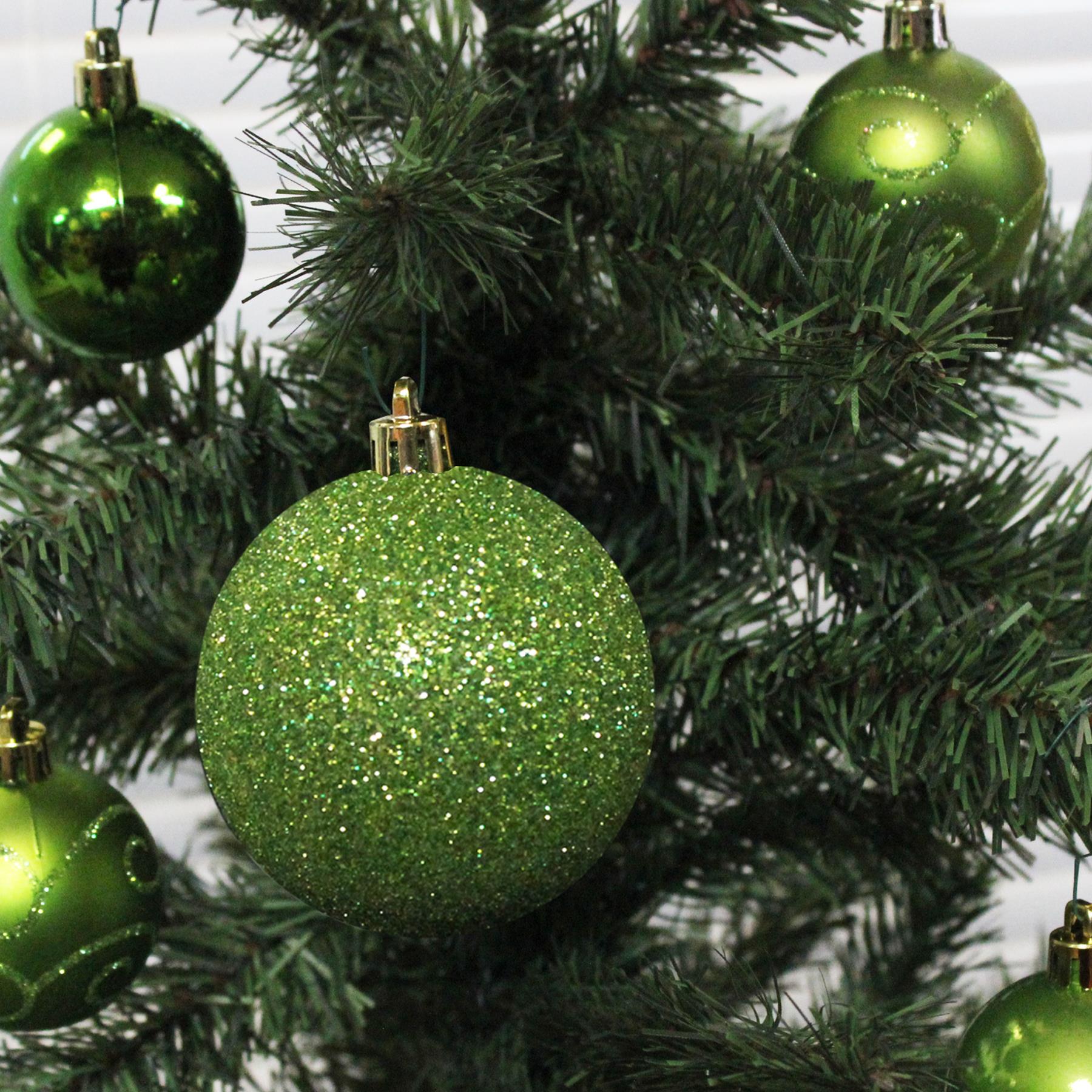 Christmas Shatterproof Baubles 8 Pack 80mm Glitter Tree Decoration Apple Green
