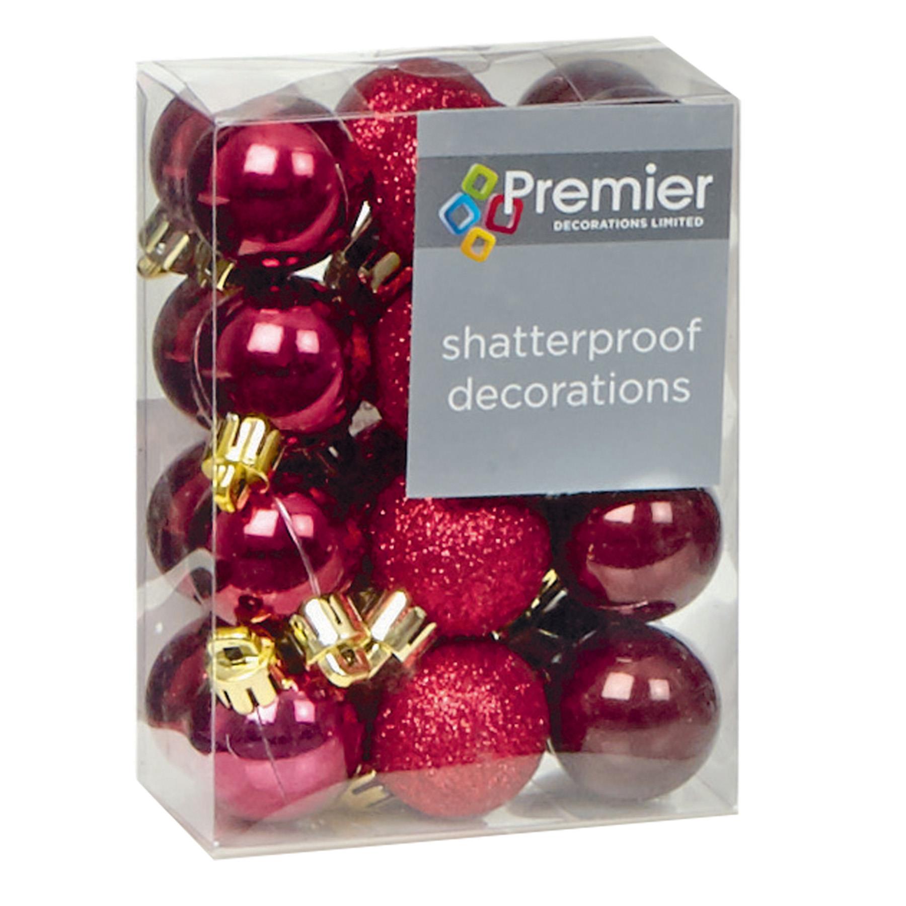 Christmas Shatterproof Baubles 24 Pack 30mm Tree Decoration Cranberry Red