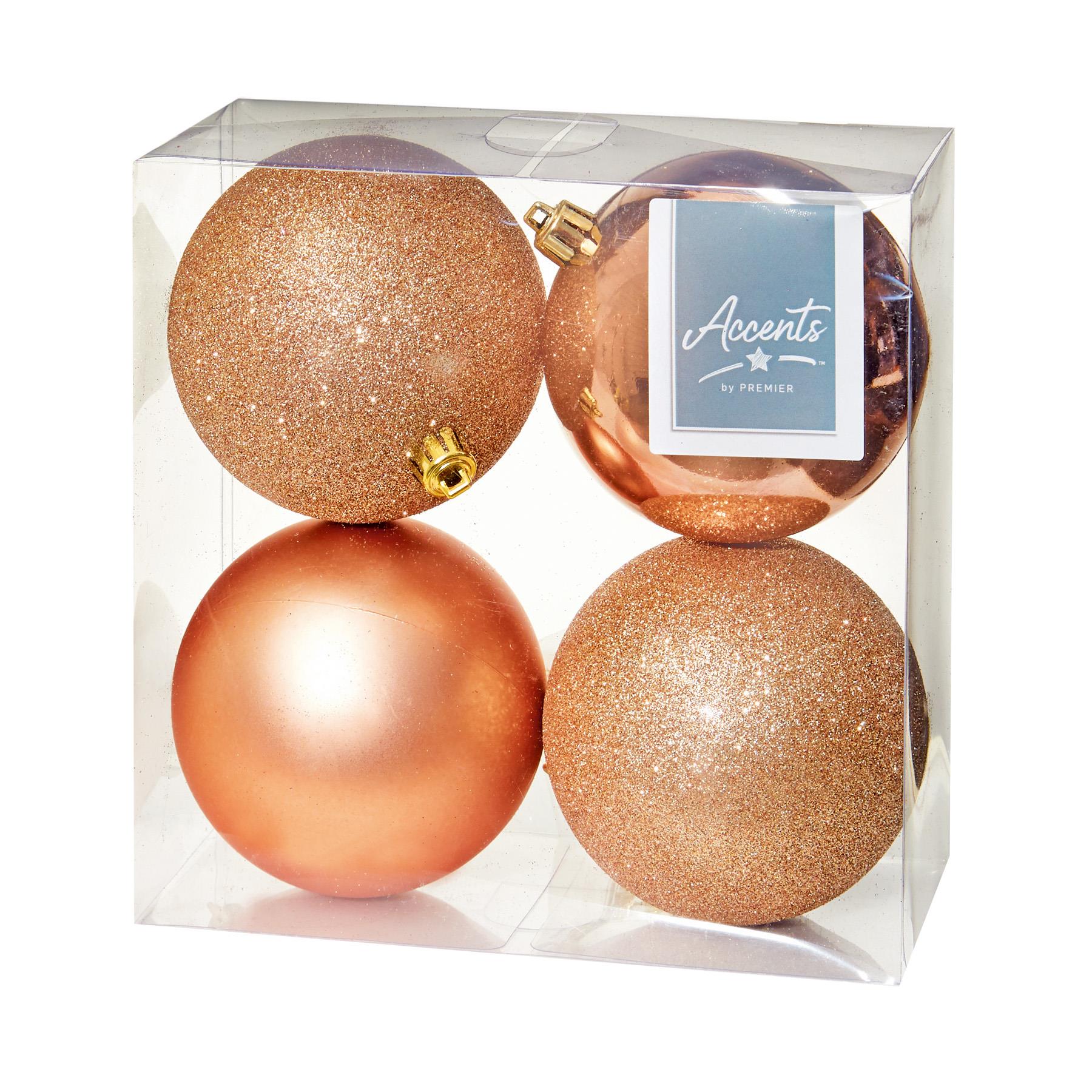Christmas Shatterproof Baubles 4 Pack 100mm Tree Decoration Rose Gold