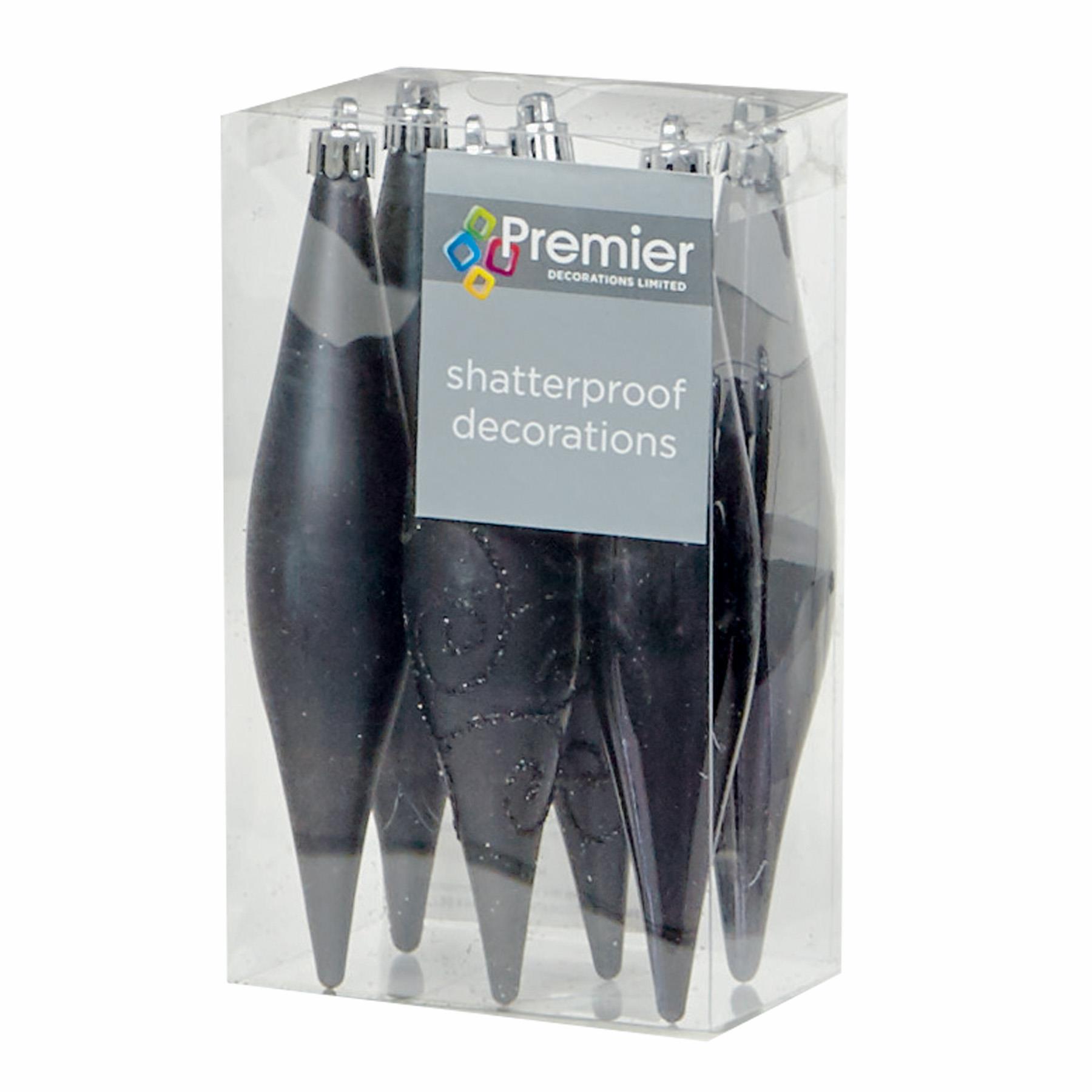 Christmas Shatterproof Cones 6 Pack 150mm Tree Decoration Black