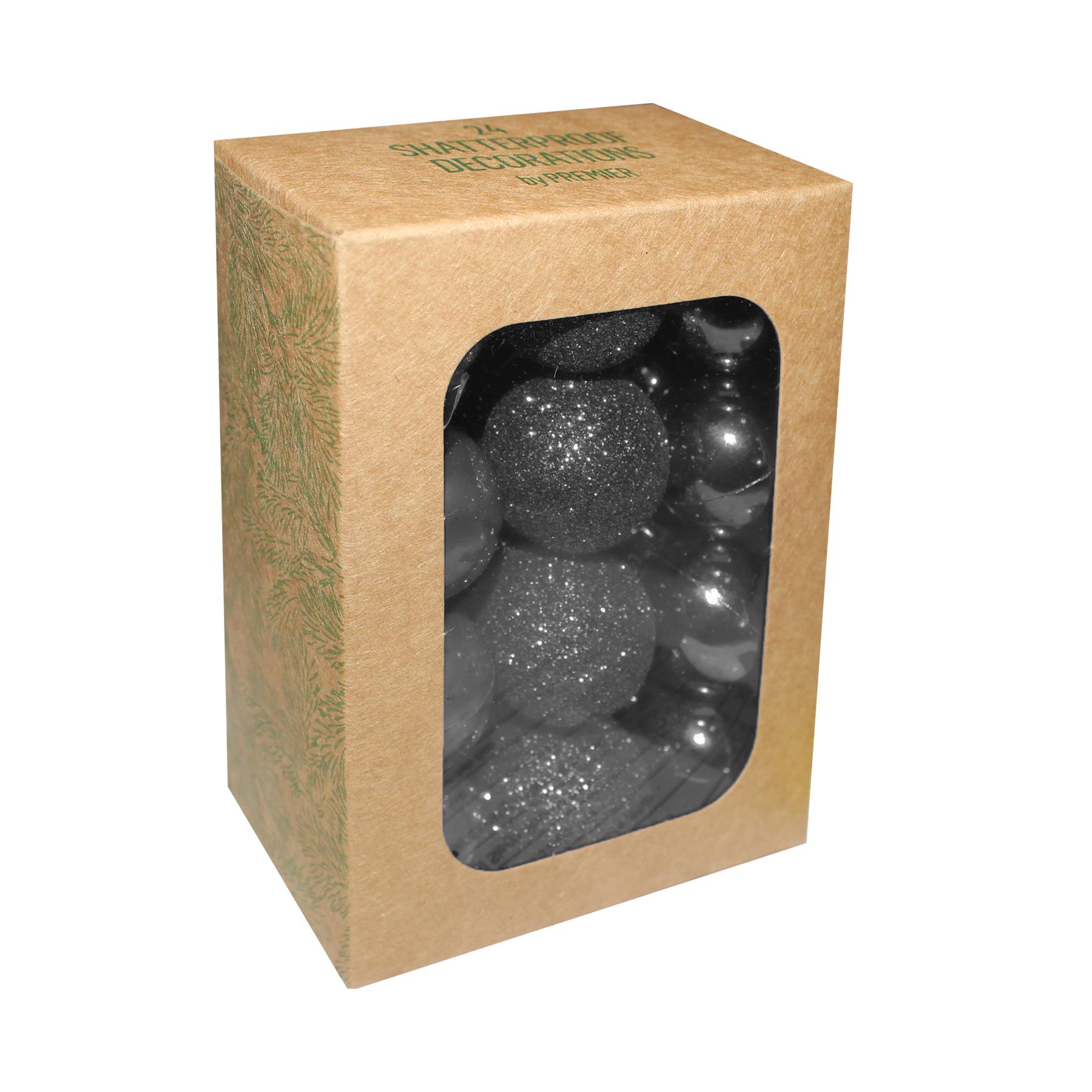 Christmas Shatterproof Baubles 24 Pack 30mm Tree Decoration Black