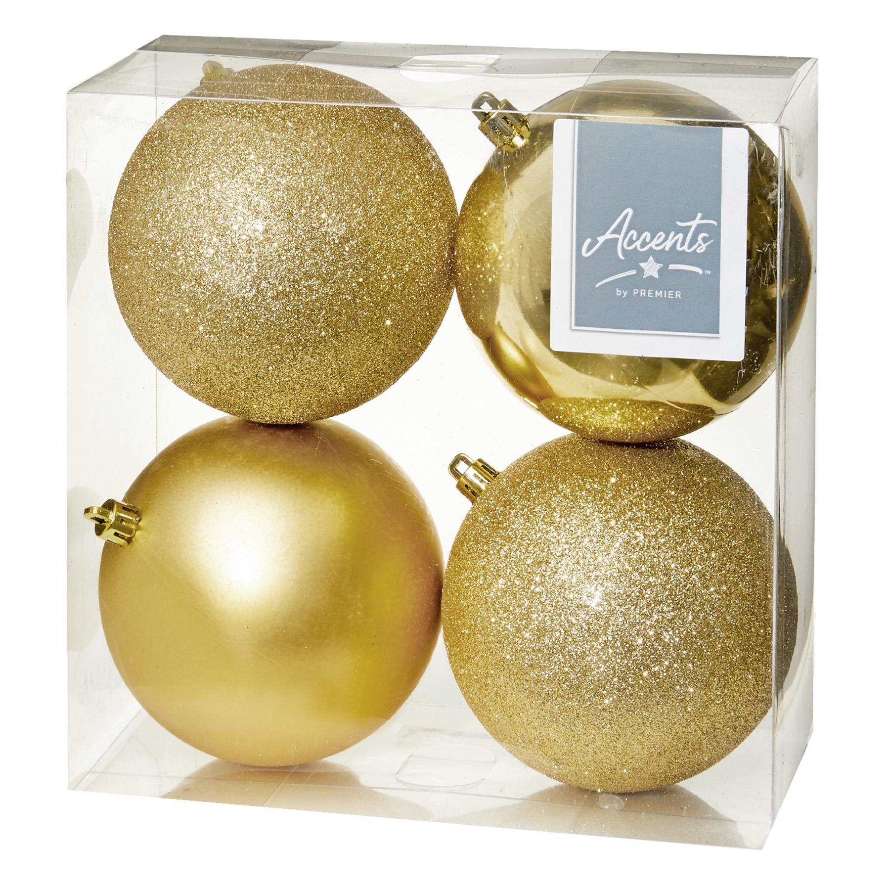 Christmas Shatterproof Baubles 4 Pack 100mm Tree Decoration Gold
