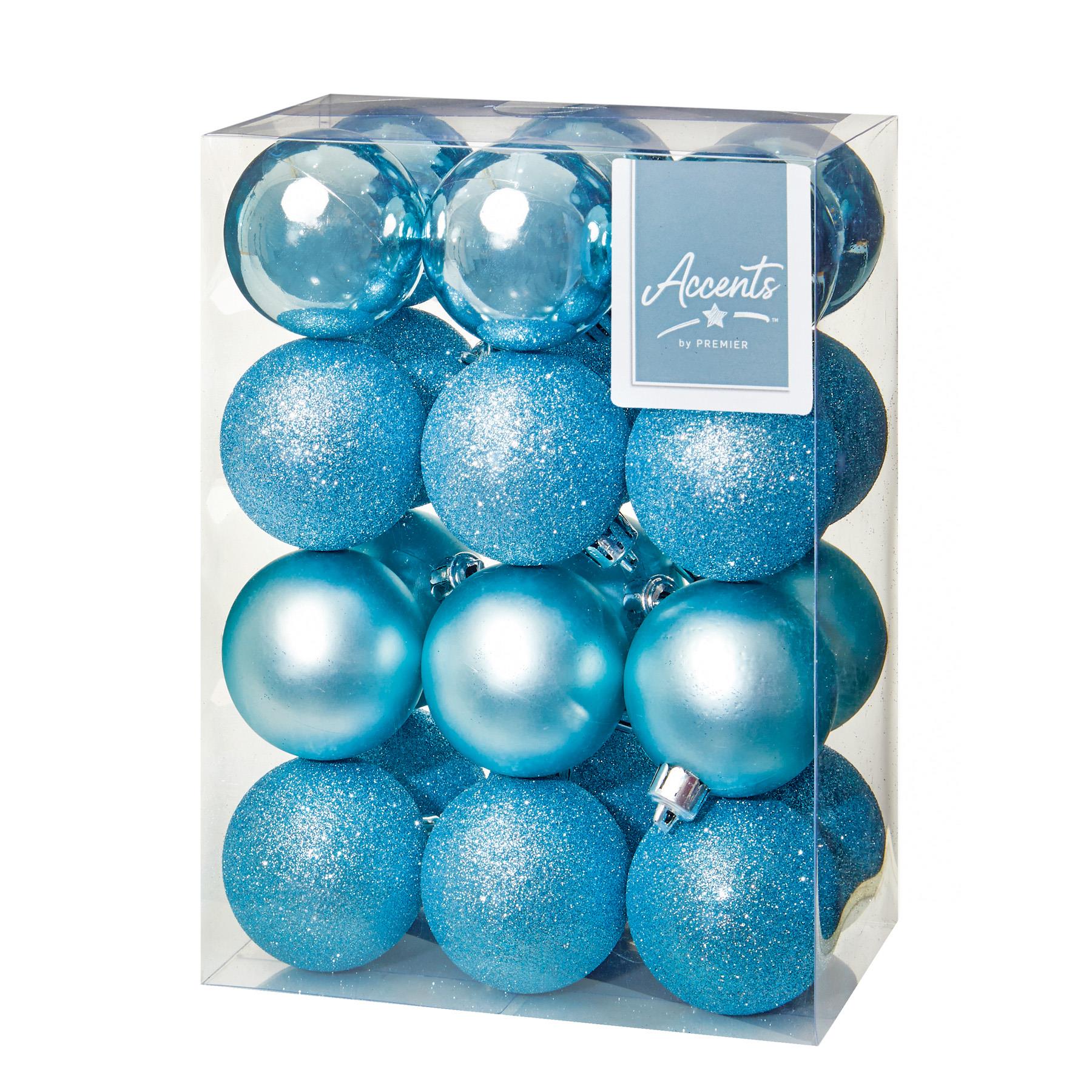 Christmas Shatterproof Baubles 24 Pack 60mm Tree Decoration Ice Blue