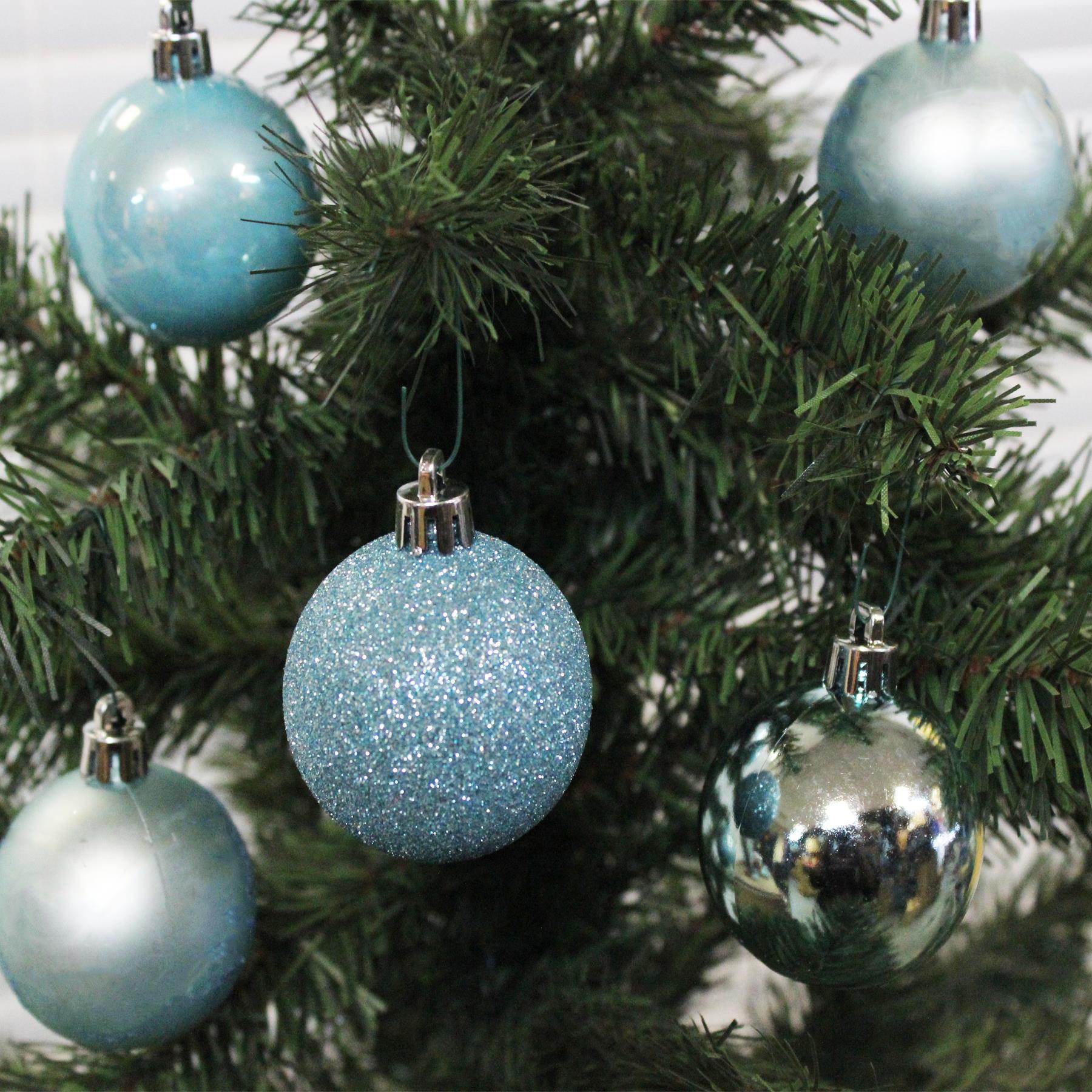 Christmas Shatterproof Baubles 24 Pack 60mm Tree Decoration Ice Blue
