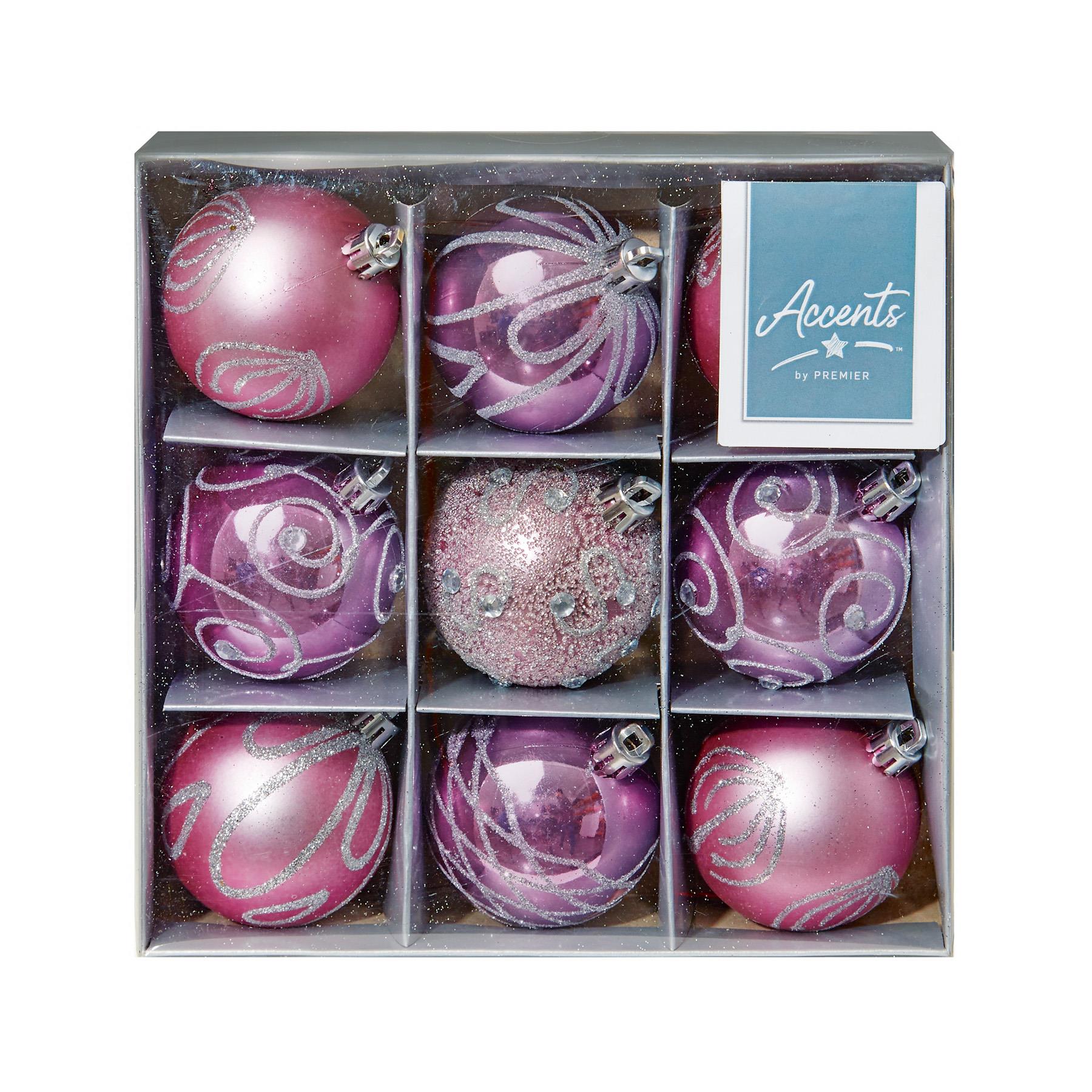 Christmas Shatterproof Baubles 9 Pack 60mm Tree Decoration Pink
