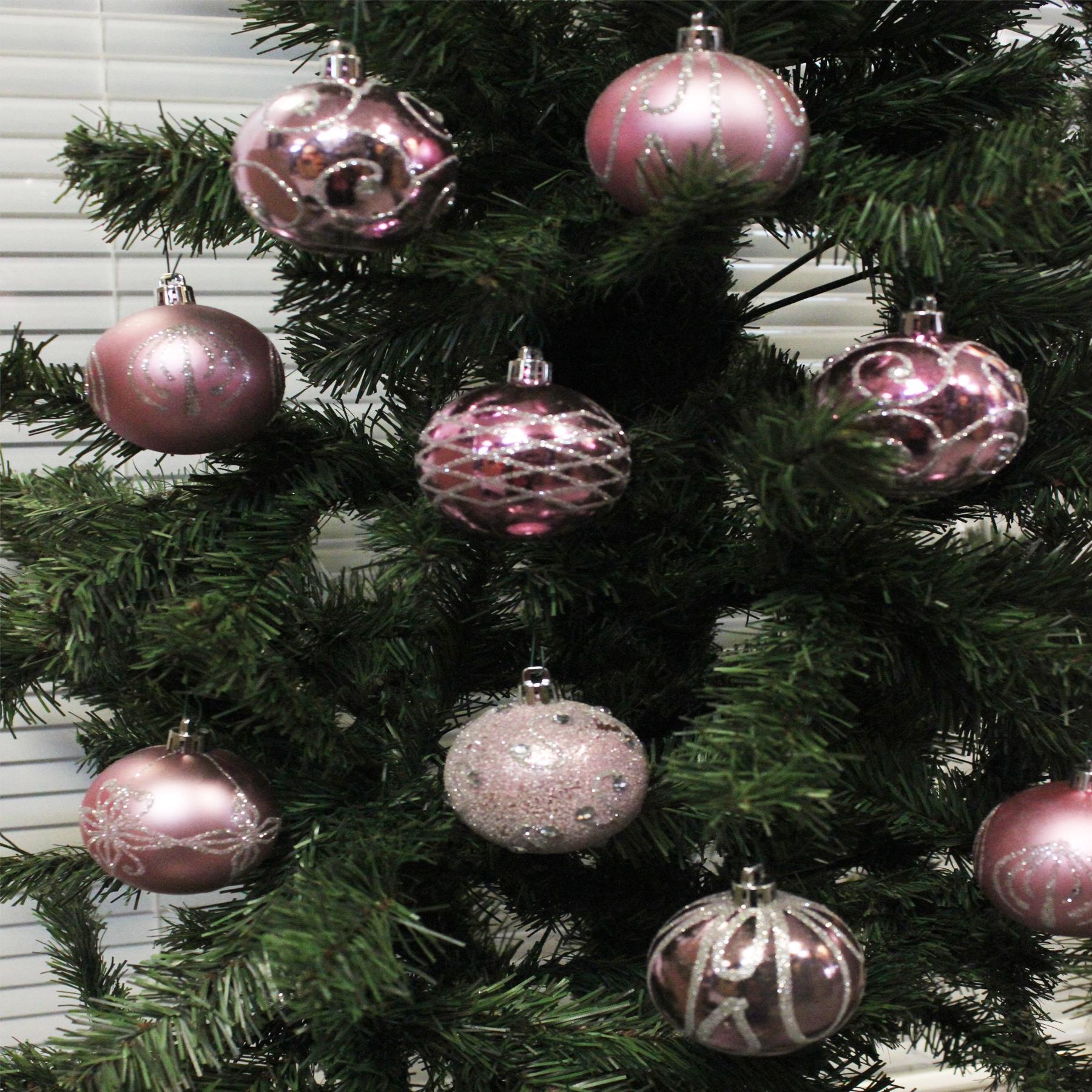 Christmas Shatterproof Baubles 9 Pack 60mm Tree Decoration Pink