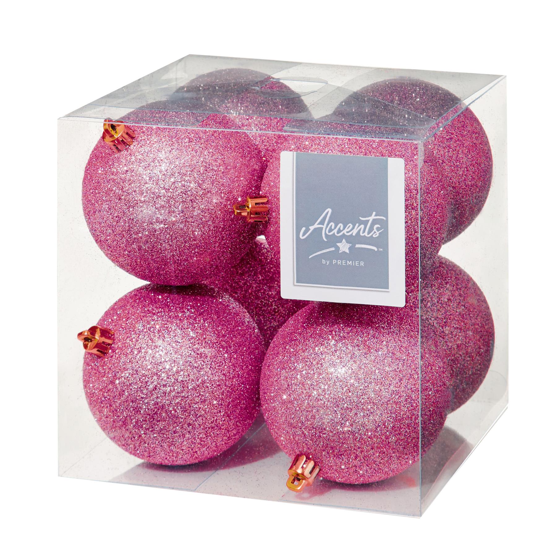 Christmas Shatterproof Baubles 8 Pack 80mm Tree Decoration Pink