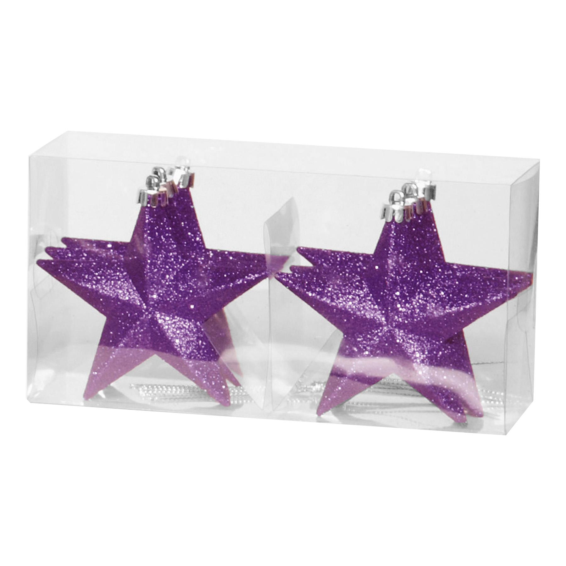 Christmas Shatterproof Stars 6 Pack 100mm Glitter Tree Decoration Purple