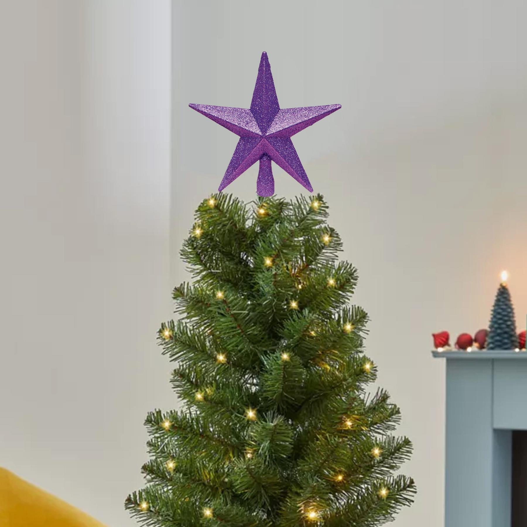 Christmas Shatterproof Tree Topper Star 200mm Glitter Tree Decoration Purple