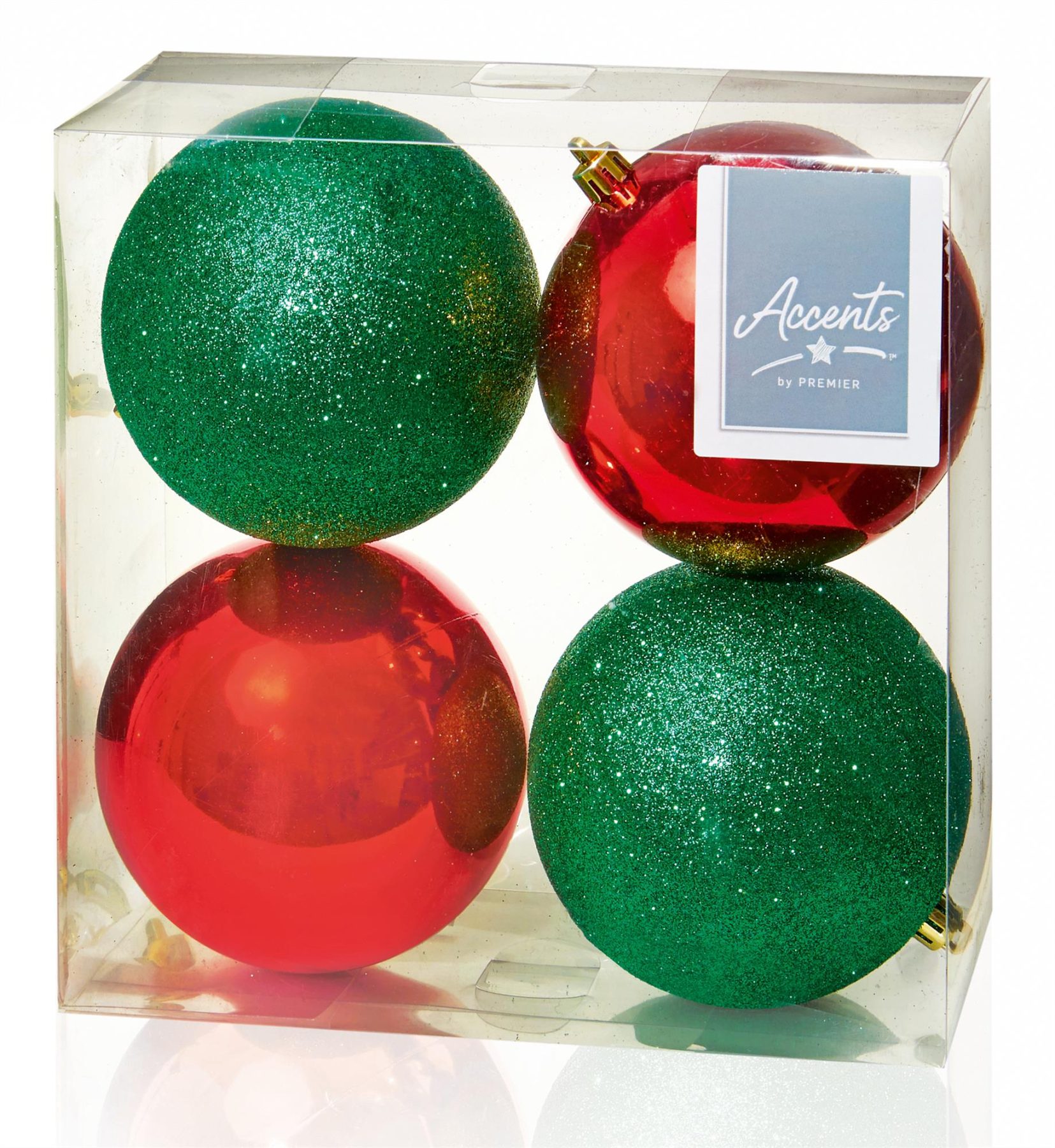 Christmas Shatterproof Baubles 4 Pack 100mm Tree Decoration Red and Green