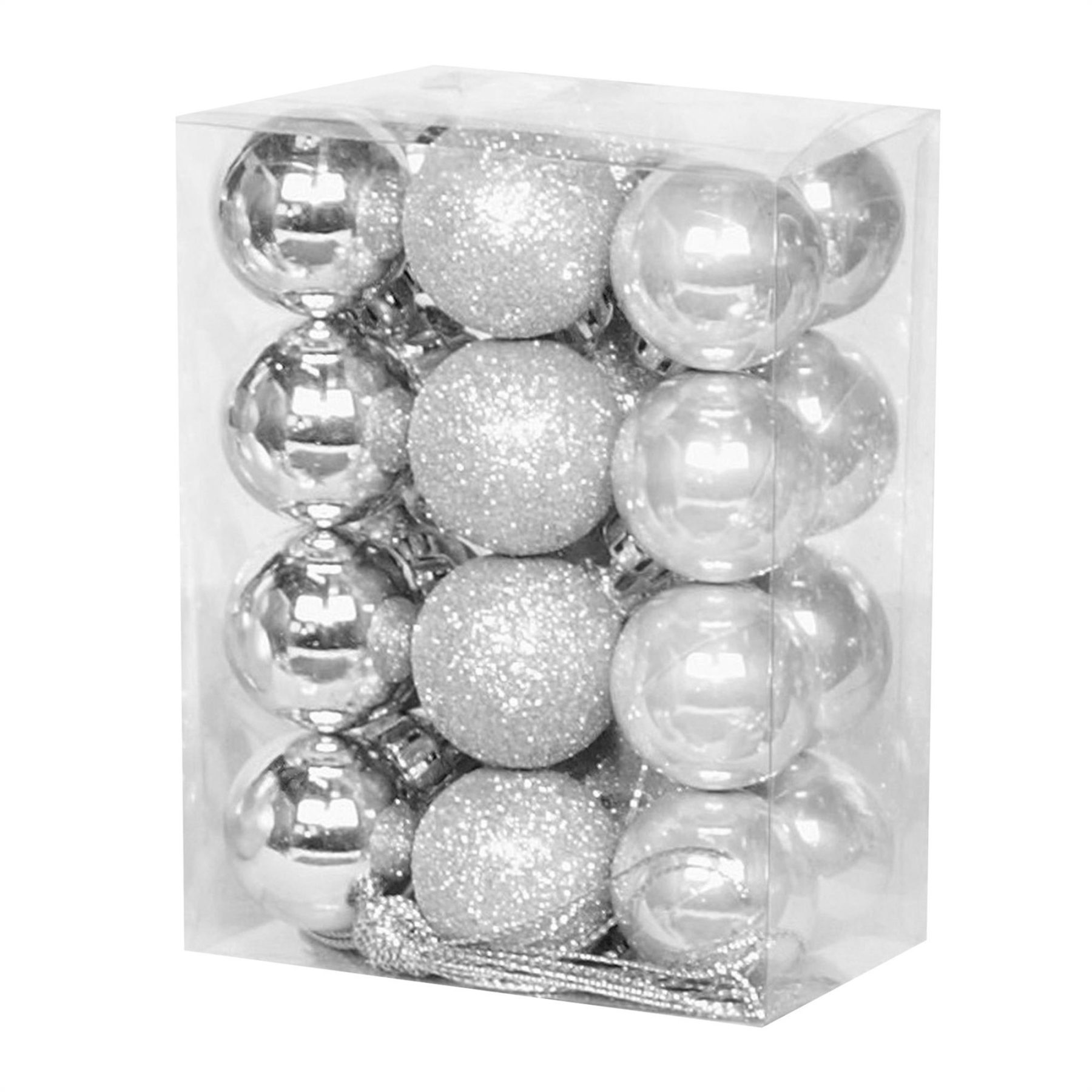 Christmas Shatterproof Baubles 24 Pack 30mm Tree Decoration Silver