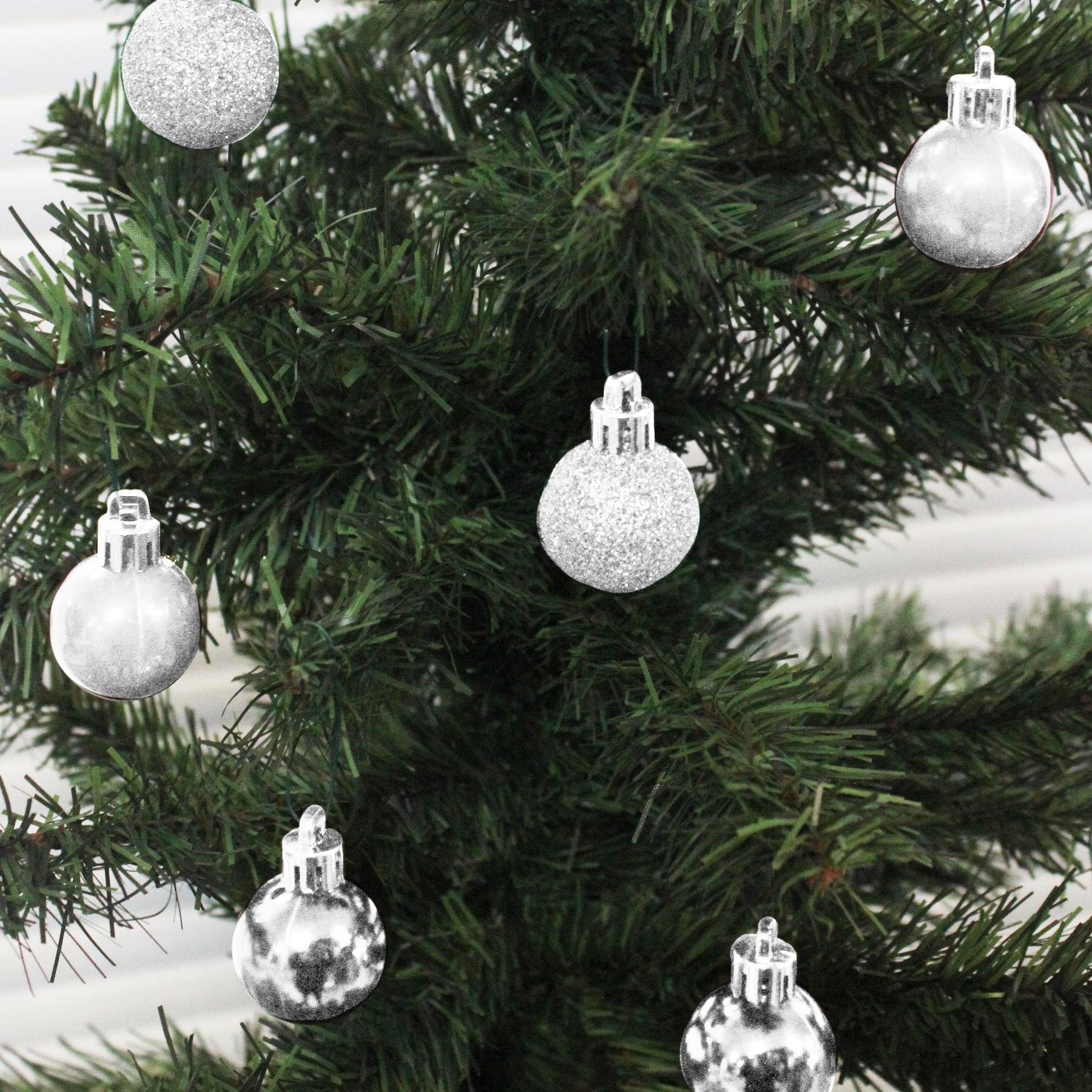 Christmas Shatterproof Baubles 24 Pack 30mm Tree Decoration Silver