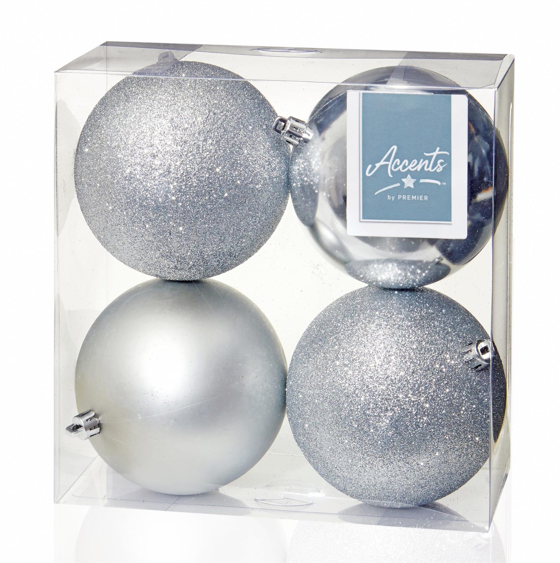 Christmas Shatterproof Baubles 4 Pack 100mm Tree Decoration Silver