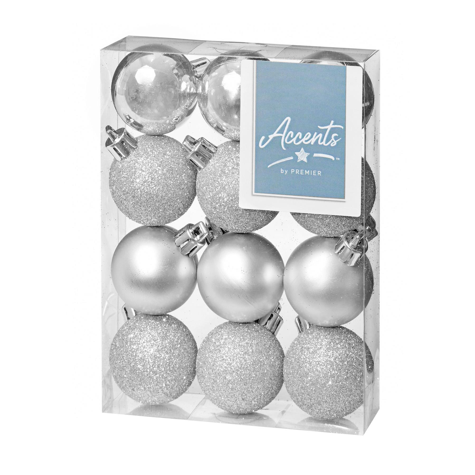 Christmas Shatterproof Baubles 12 Pack 40mm Tree Decoration Silver