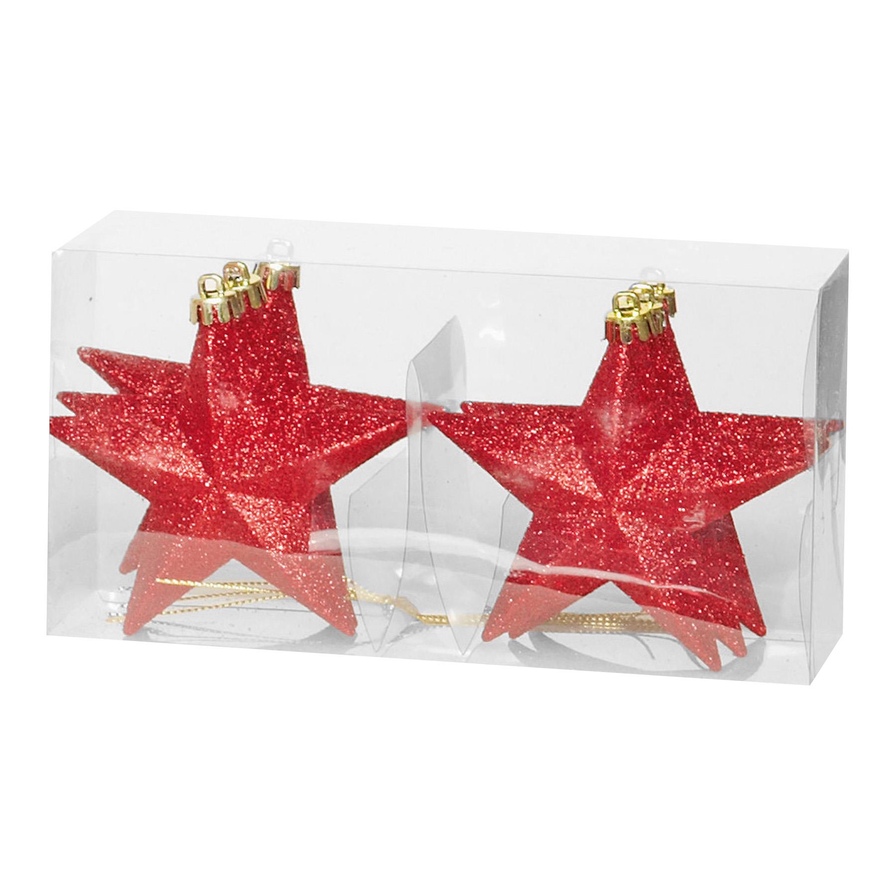 Christmas Shatterproof Stars 6 Pack 100mm Glitter Tree Decoration Red