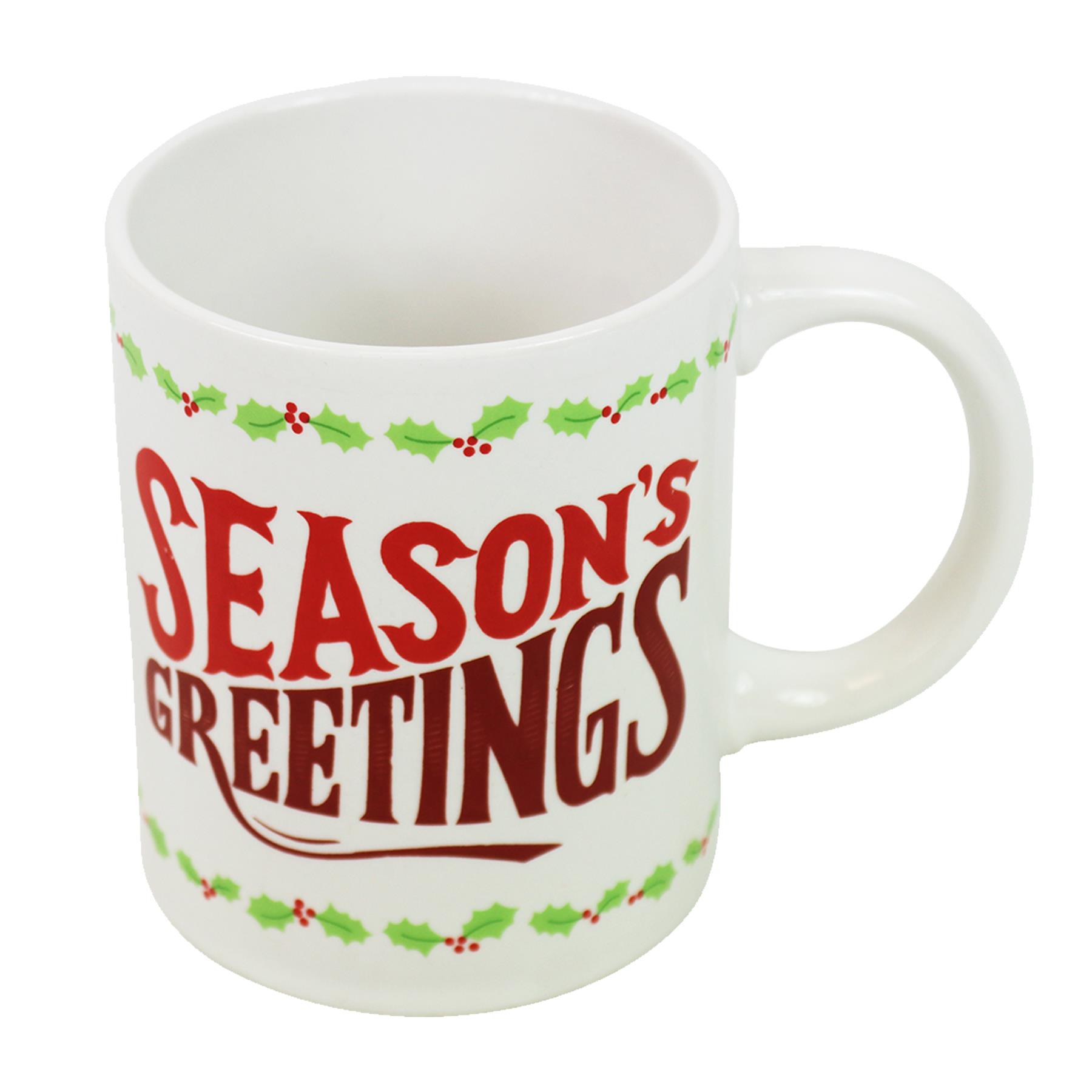 Christmas Mug Ceramic Tea Coffee Hot Chocolate - Season's Greetings Design