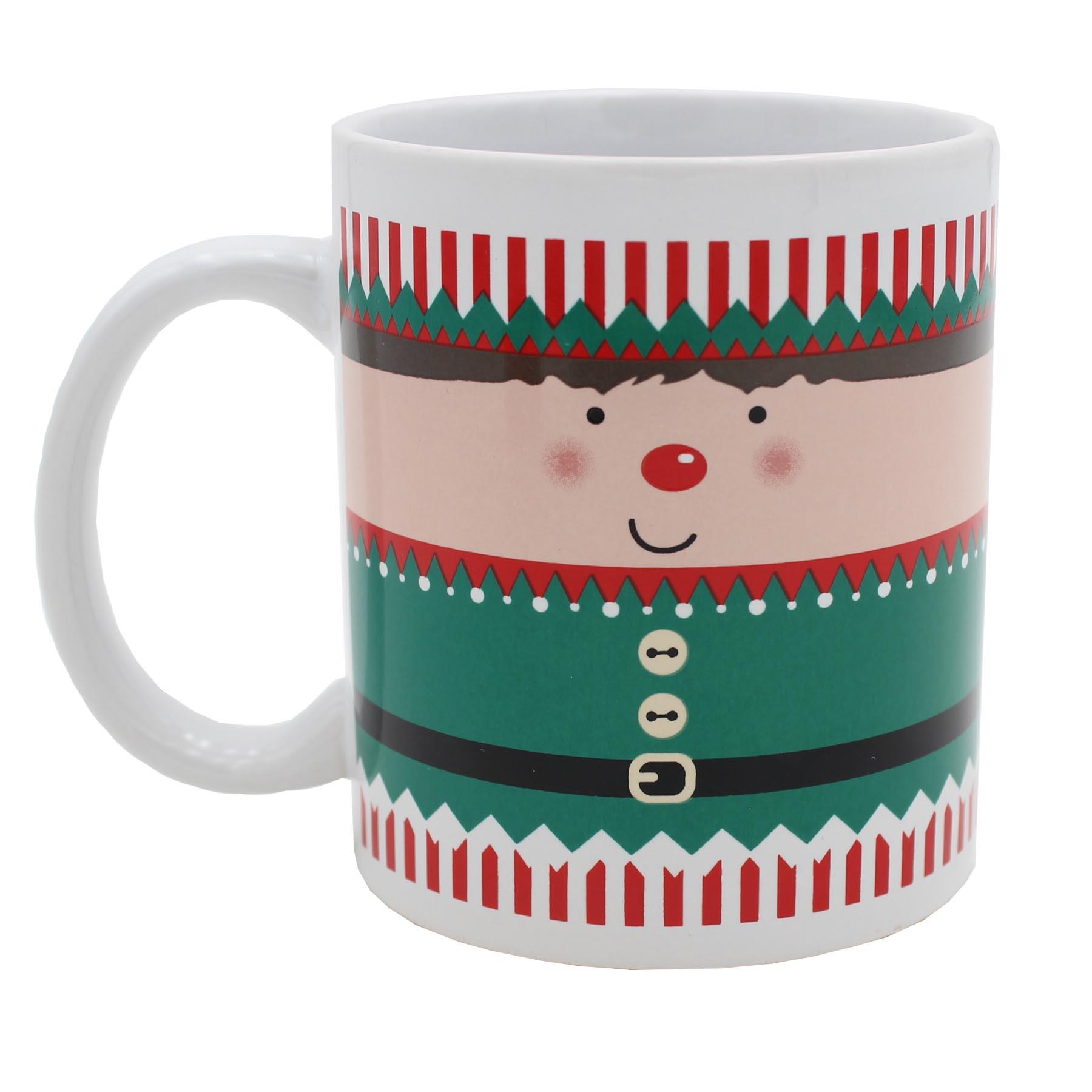 Christmas Mug Ceramic Tea Coffee Hot Chocolate - Novelty Elf Design