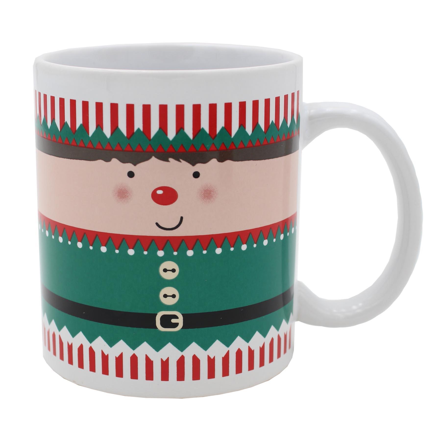Christmas Mug Ceramic Tea Coffee Hot Chocolate - Novelty Elf Design