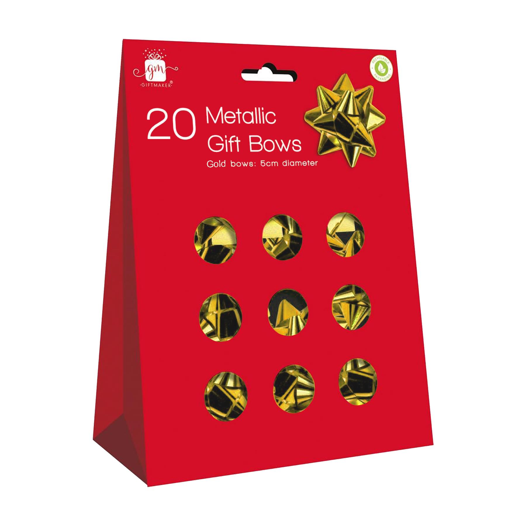 Christmas Gift Wrap Foil Bows 20 Pack 5cm Self Adhesive - Gold