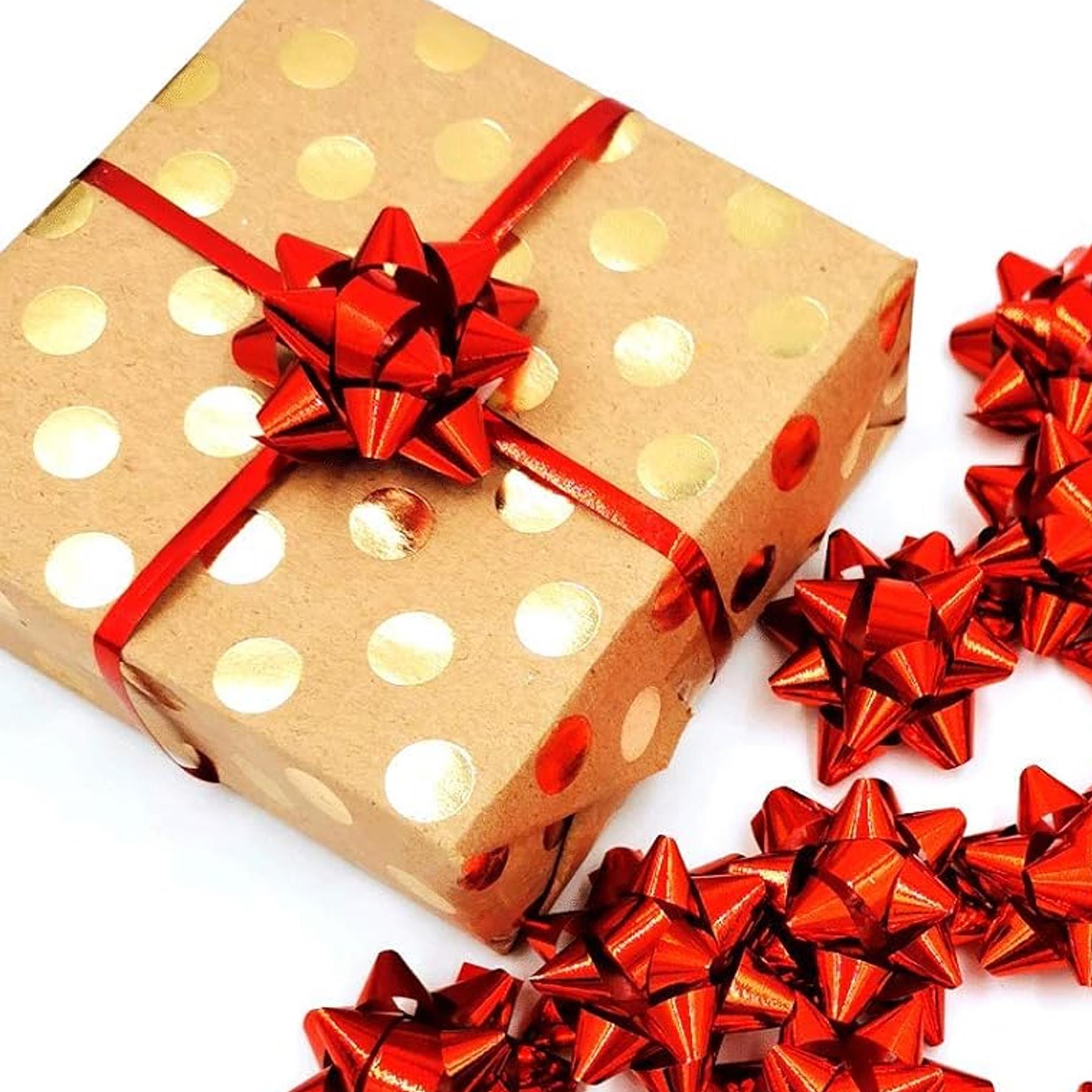 Christmas Gift Wrap Foil Bows 20 Pack 5cm Self Adhesive - Red