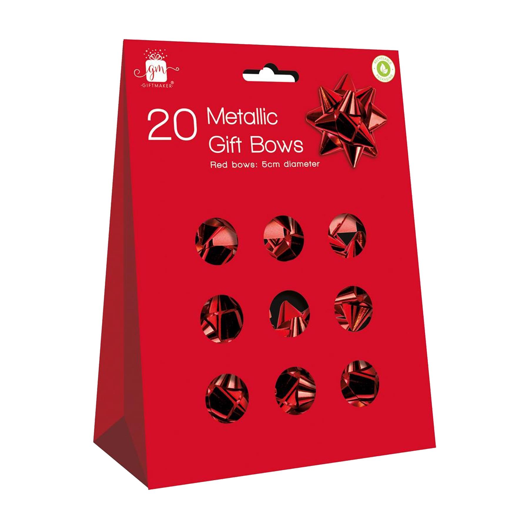 Christmas Gift Wrap Foil Bows 20 Pack 5cm Self Adhesive - Red