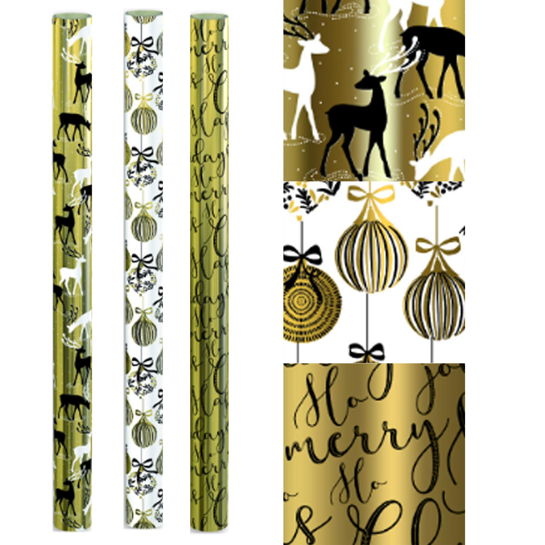 Christmas Wrapping Paper 3 x 1.5M Gift Wrap Rolls - Luxury Gold Design