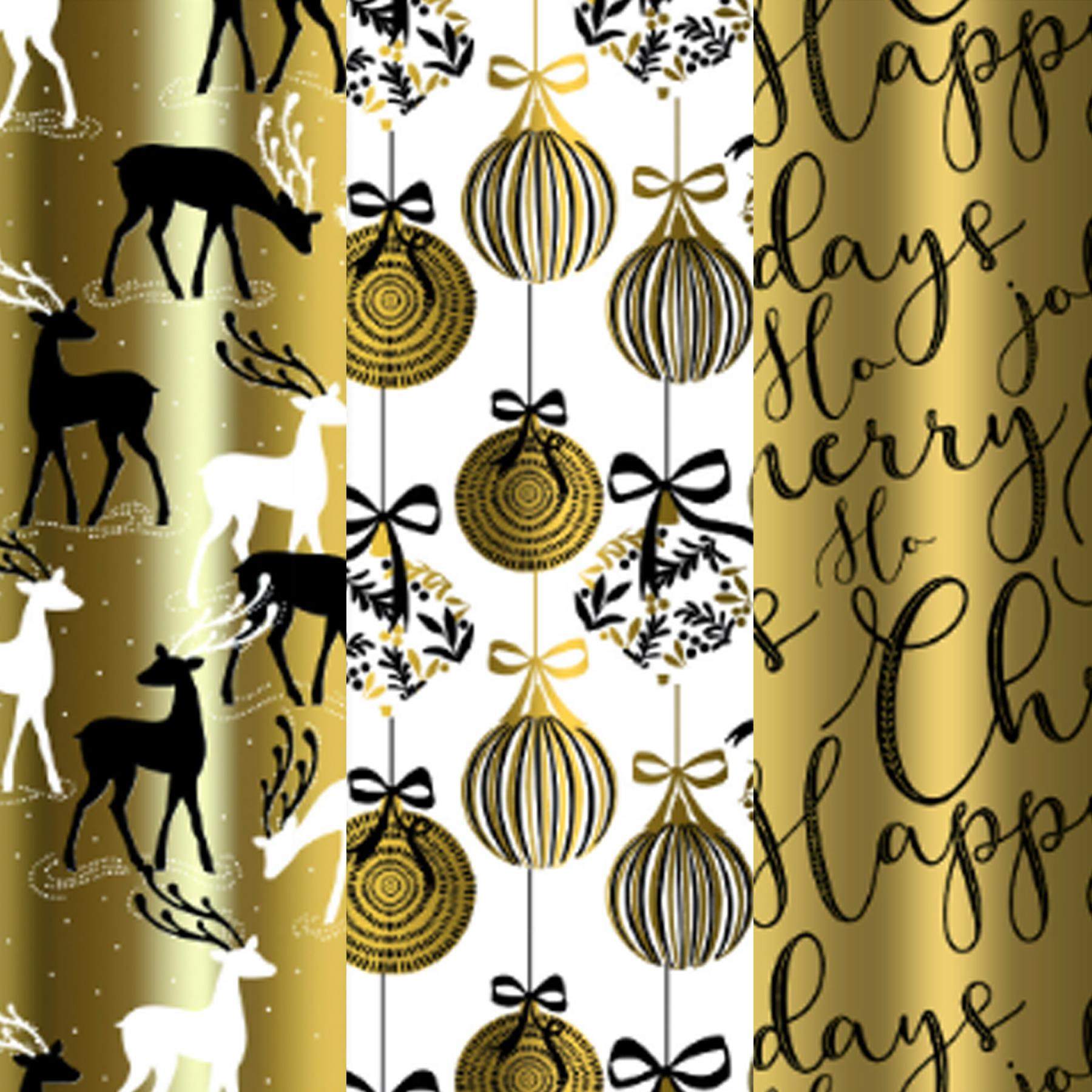 Christmas Wrapping Paper 3 x 1.5M Gift Wrap Rolls - Luxury Gold Design