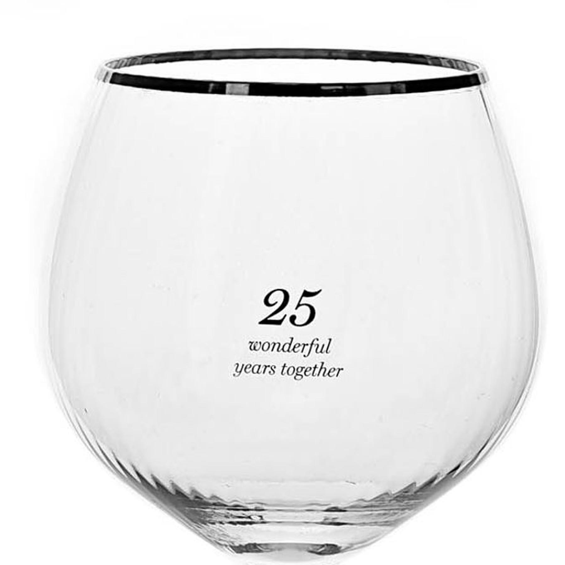 25th Anniversary Gin Glass Set Silver Ridge Glasses with Silver Wording
