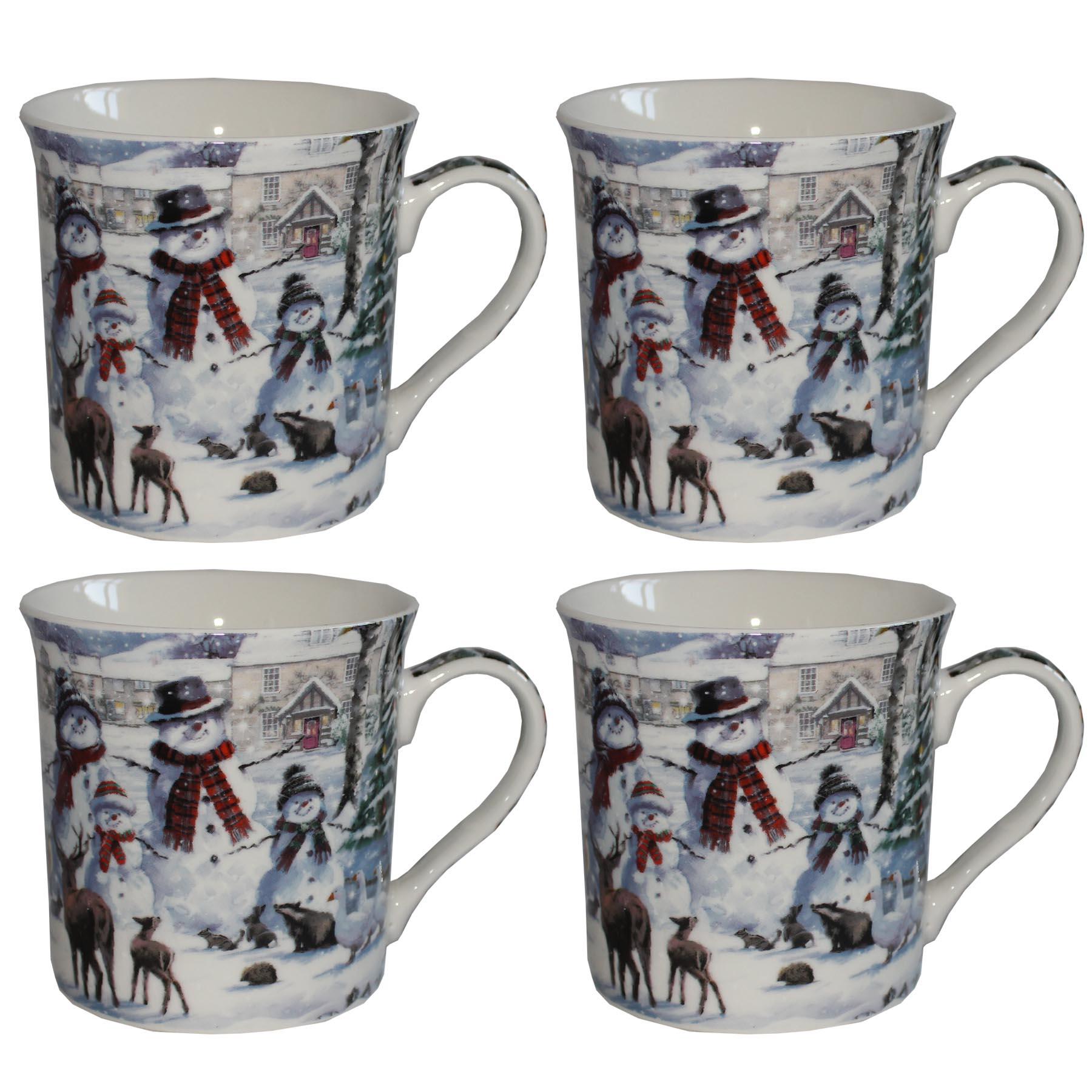 Christmas Mugs Set of 4 Fine China Tableware Gift Boxed - Snowman Family