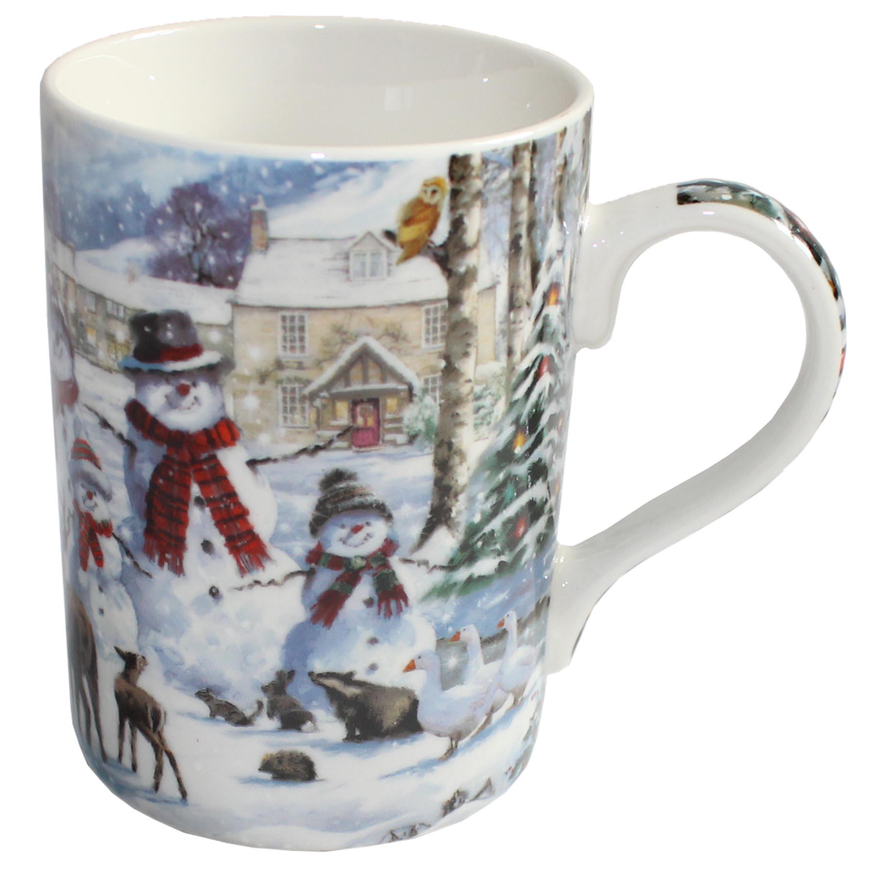 Christmas Mug Coaster and Spoon Set Fine China Tableware - Snowman Family