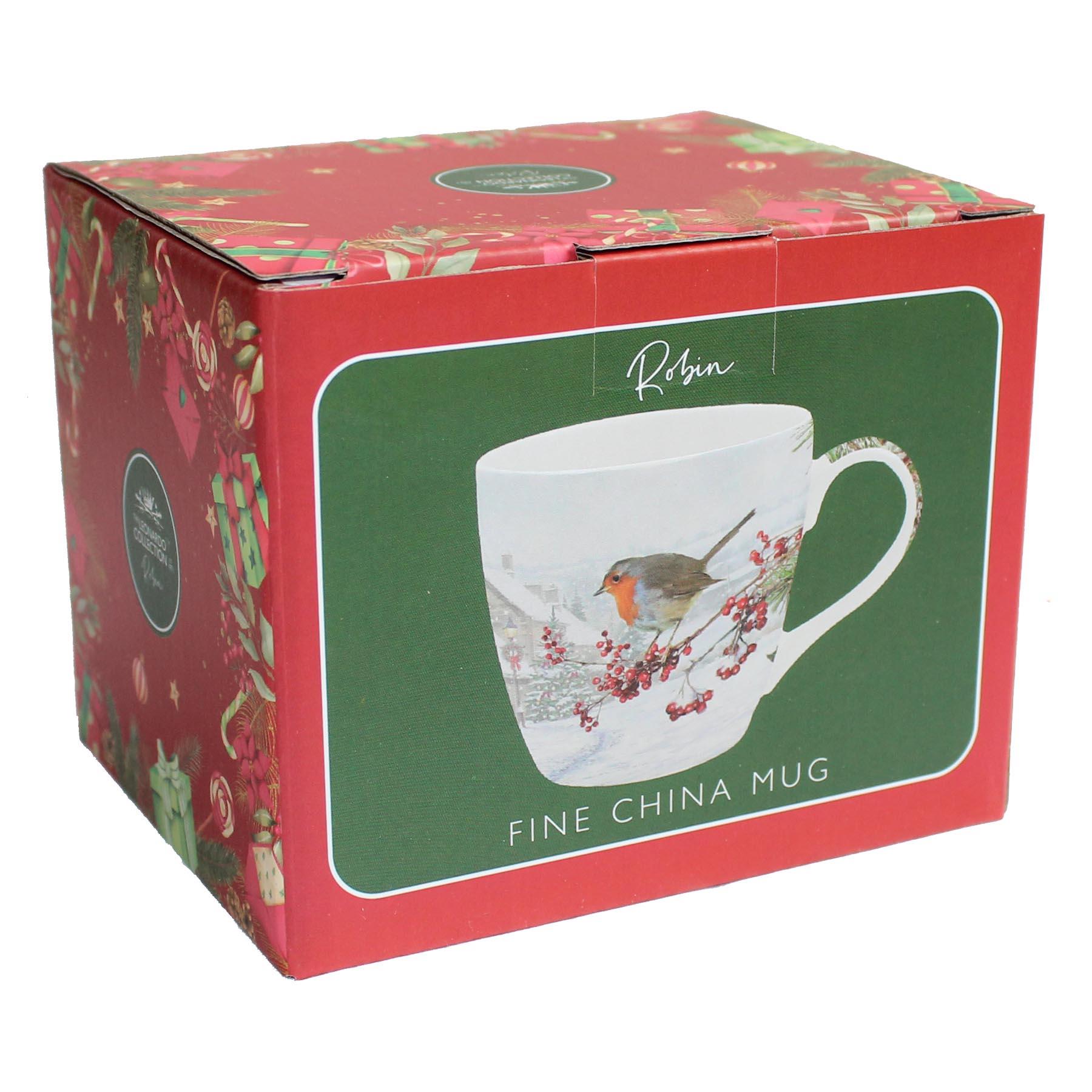 Christmas Breakfast Mug / Cup Fine China Tableware - Robin with Berries