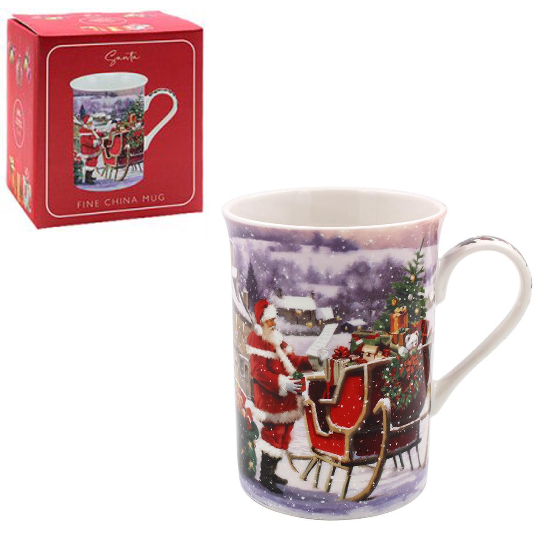 Christmas Mug Fine China Tableware Gift Boxed - Santa Sleigh