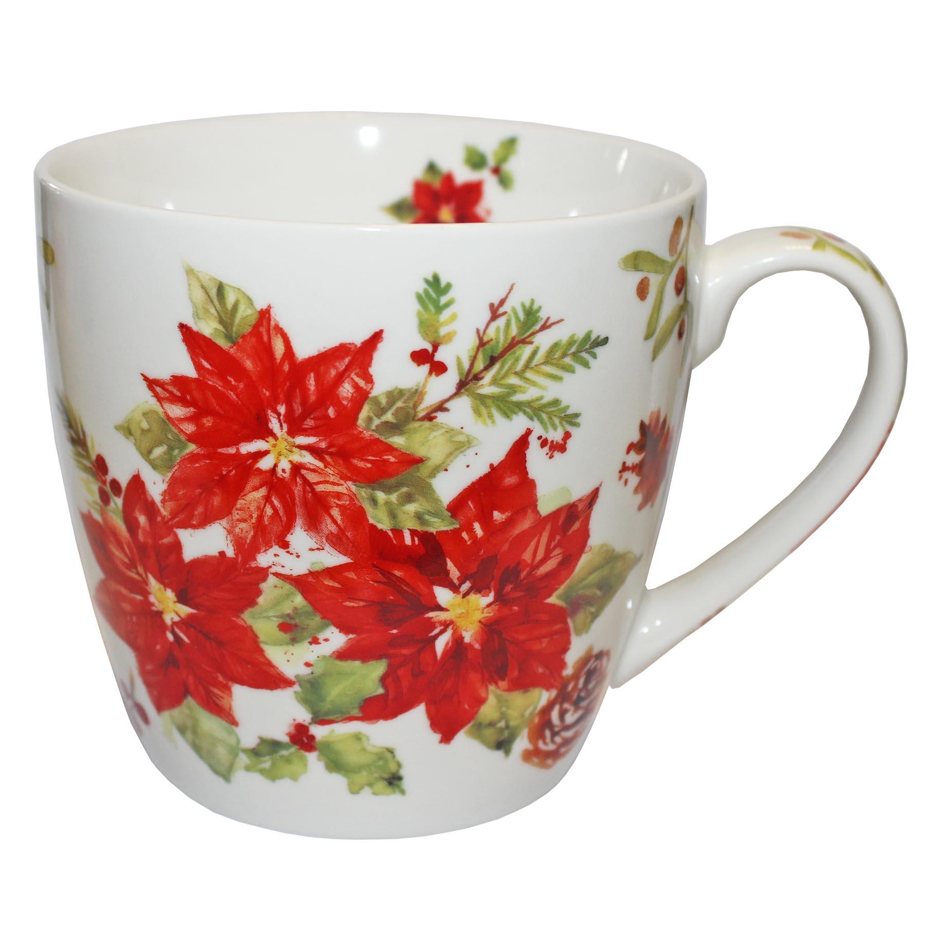 Christmas Breakfast Mug / Cup Fine China Tableware - Poinsettia