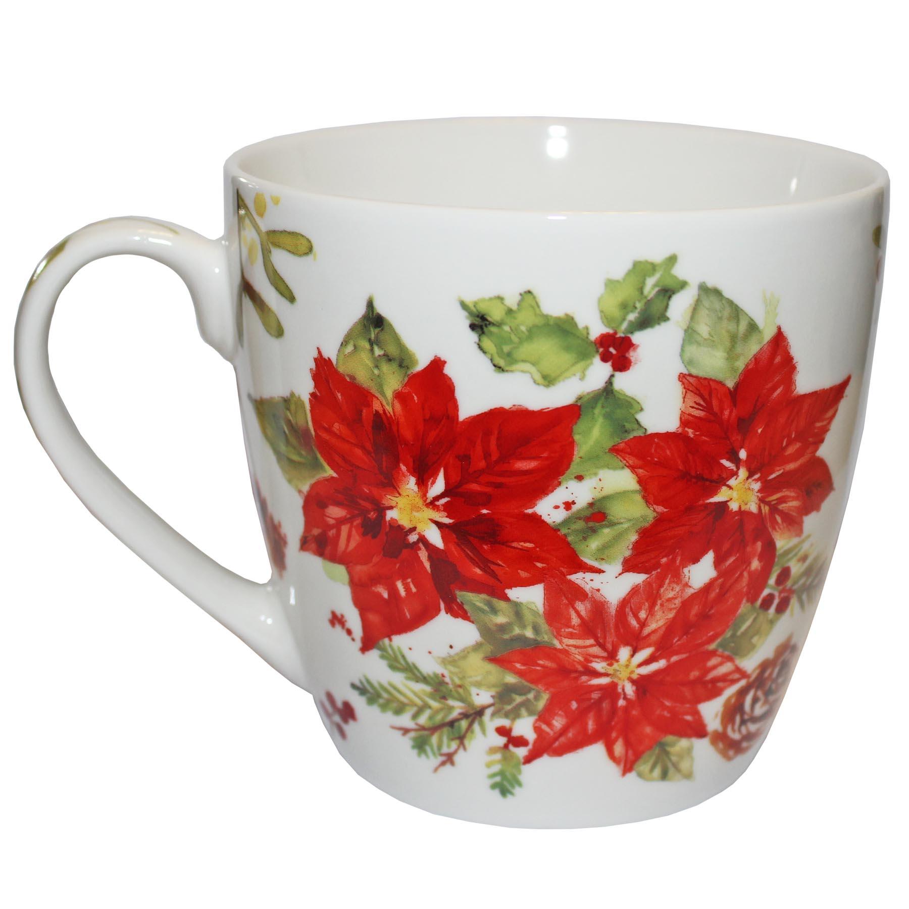 Christmas Breakfast Mug / Cup Fine China Tableware - Poinsettia
