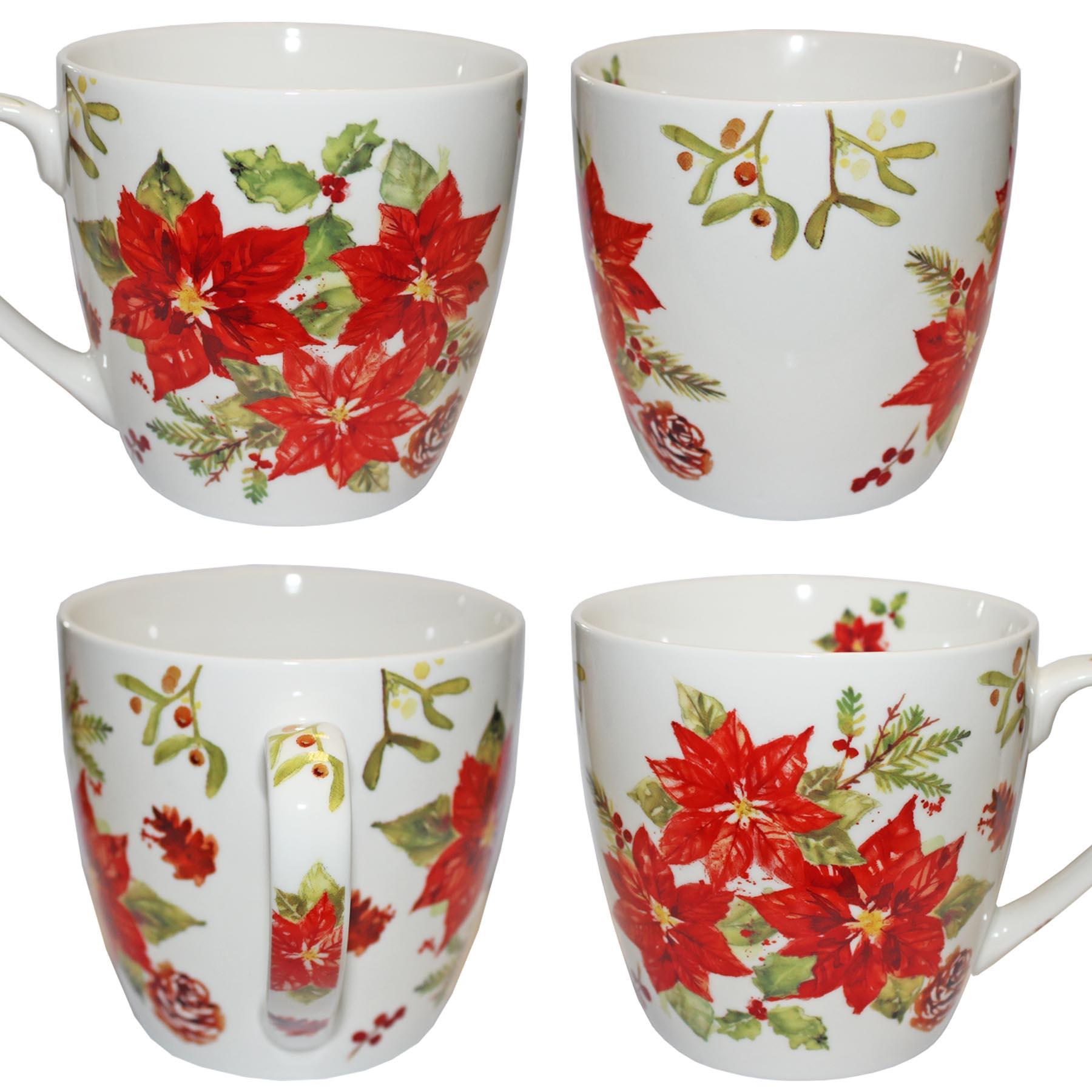 Christmas Breakfast Mug / Cup Fine China Tableware - Poinsettia