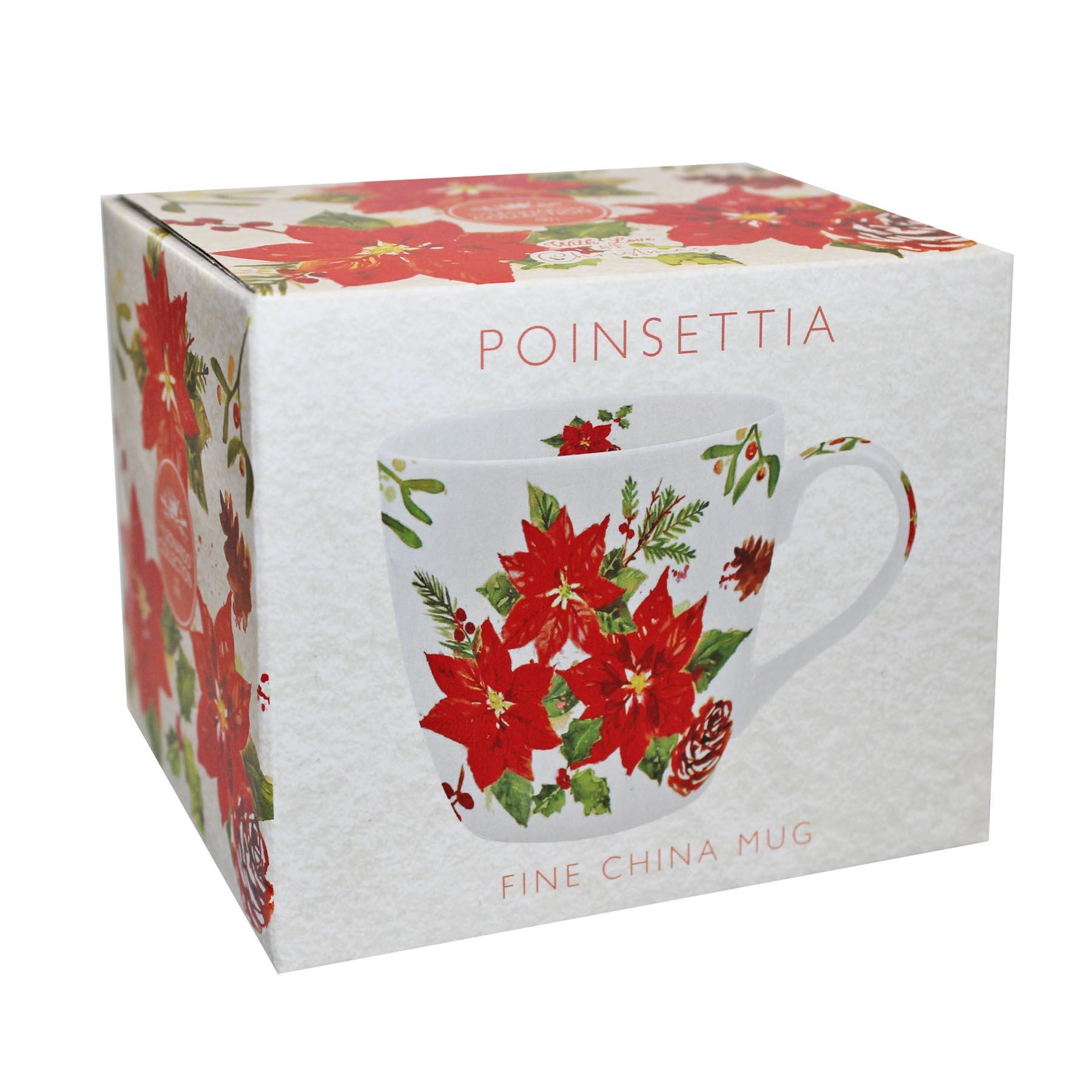 Christmas Breakfast Mug / Cup Fine China Tableware - Poinsettia